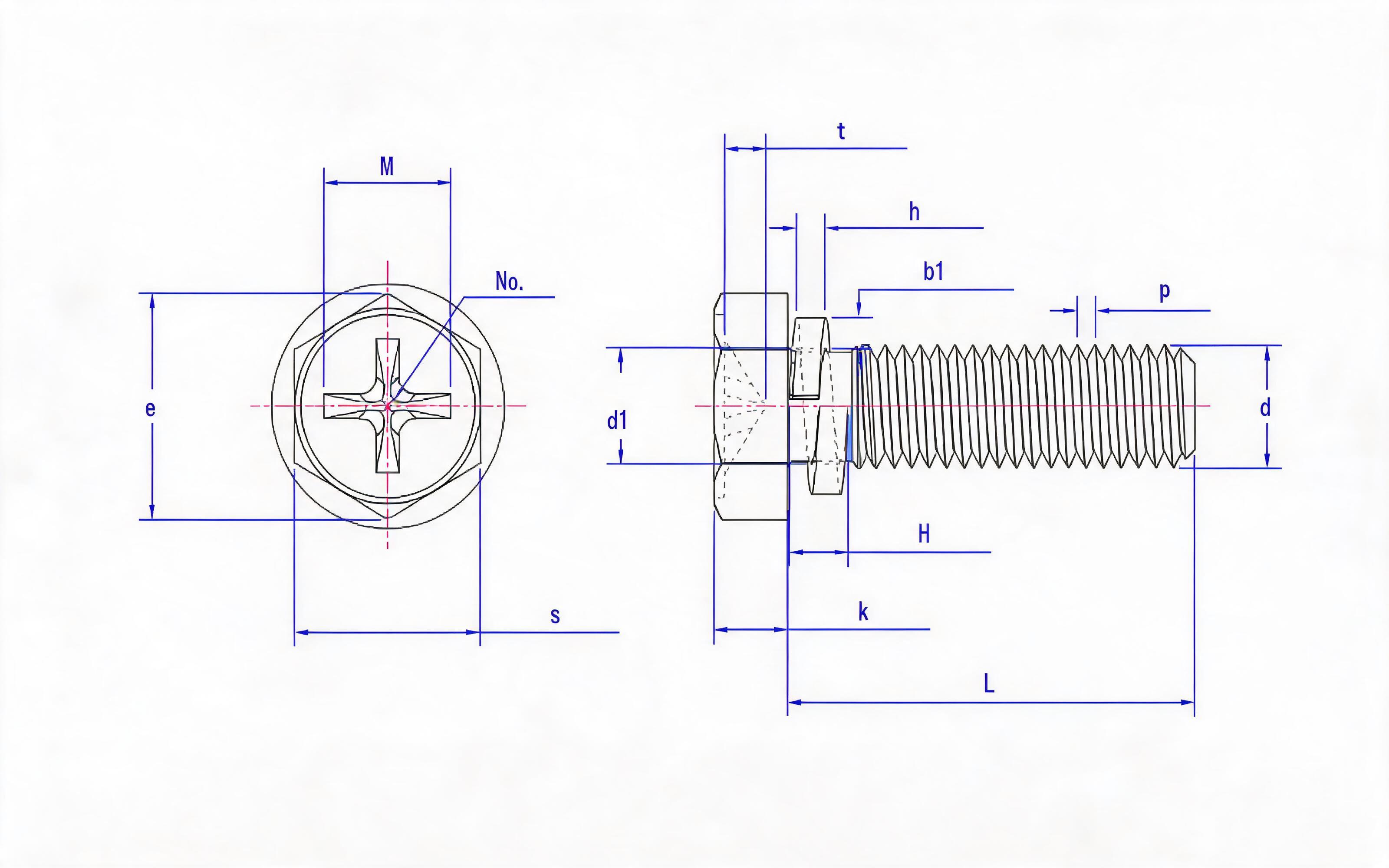Combination of cross recessed hexagon bolt and spring washer Standard Drawing