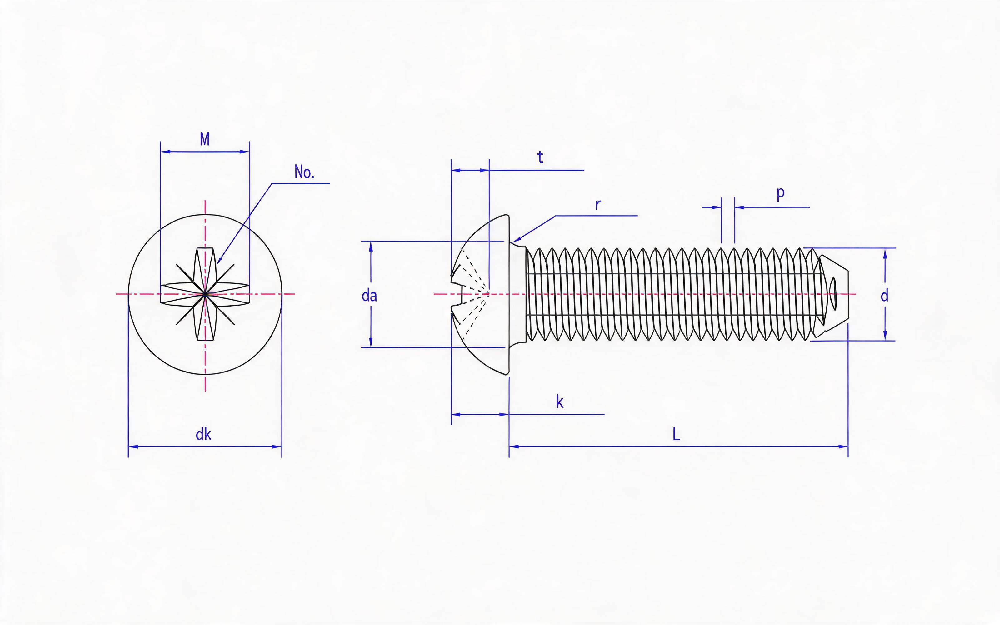 Herringbone groove pan-head triangle lock screw (Z type) Standard Drawing