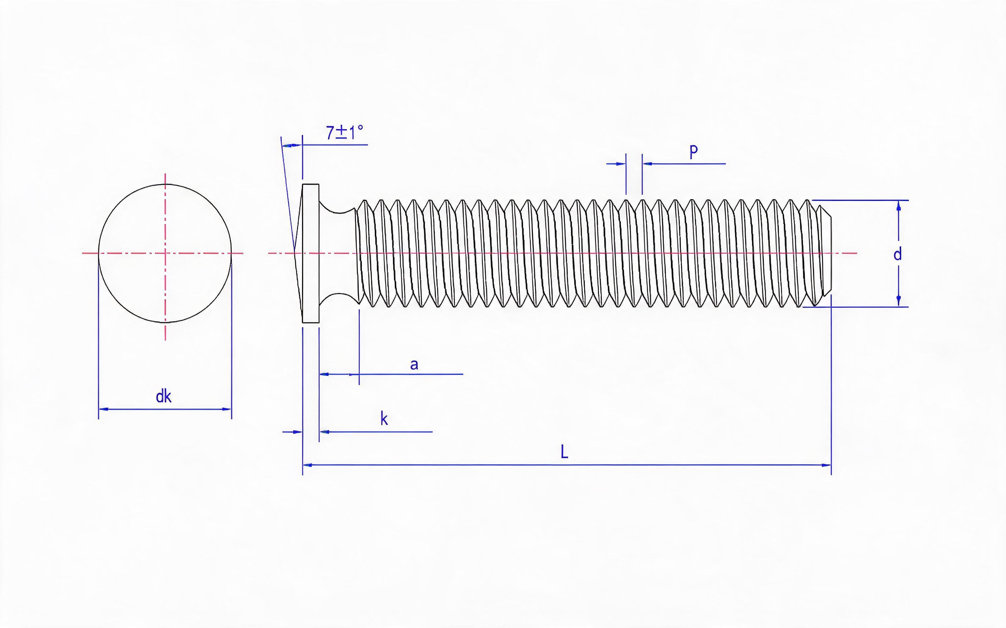 Welded Studs for Arc Stud Welding (Type FD Flanged Threaded Studs) Standard Drawing