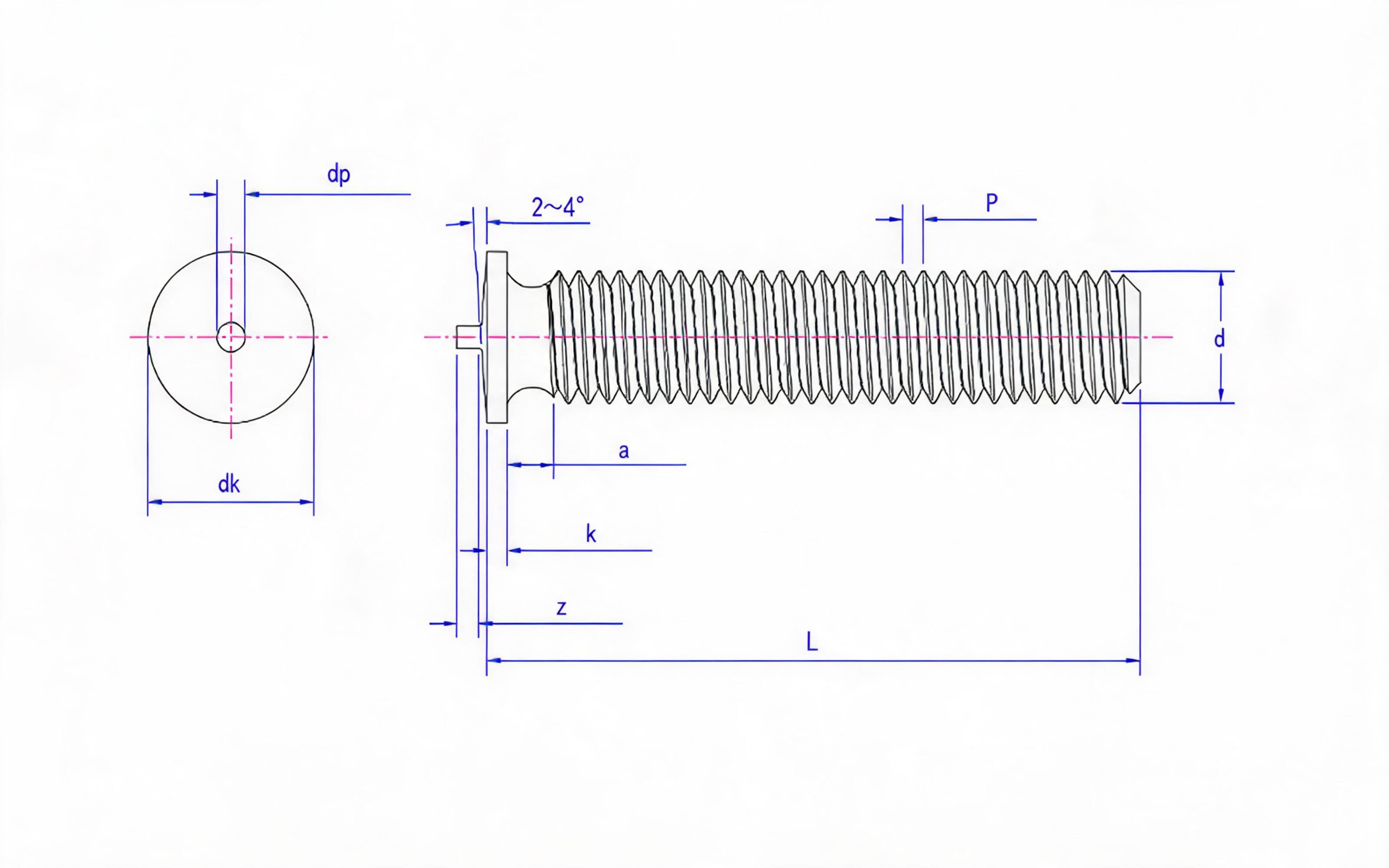 Welding studs for arc stud welding (PT type threaded studs) Standard Drawing