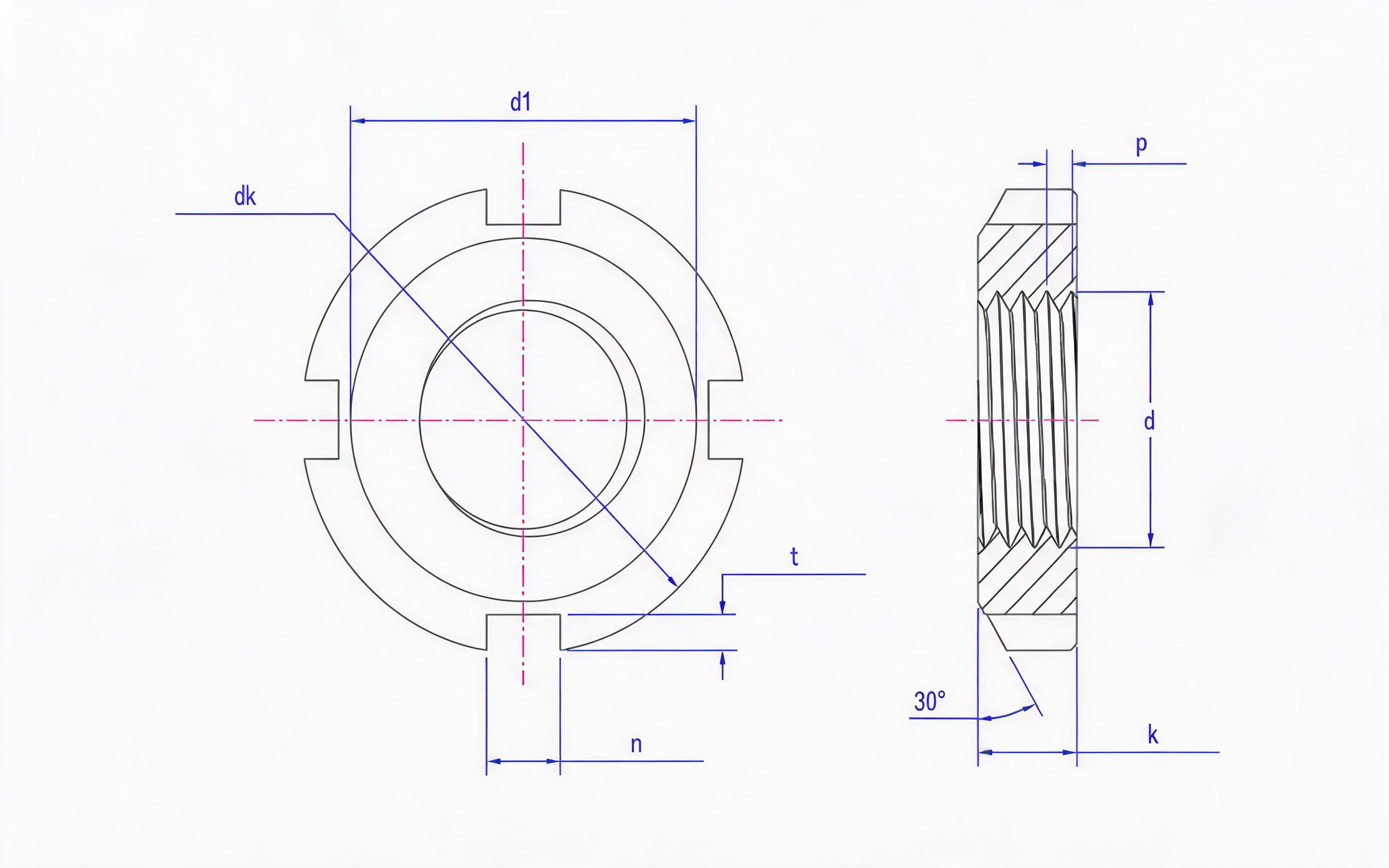Table 3 4-groove lock nut for rolling bearing Standard Drawing