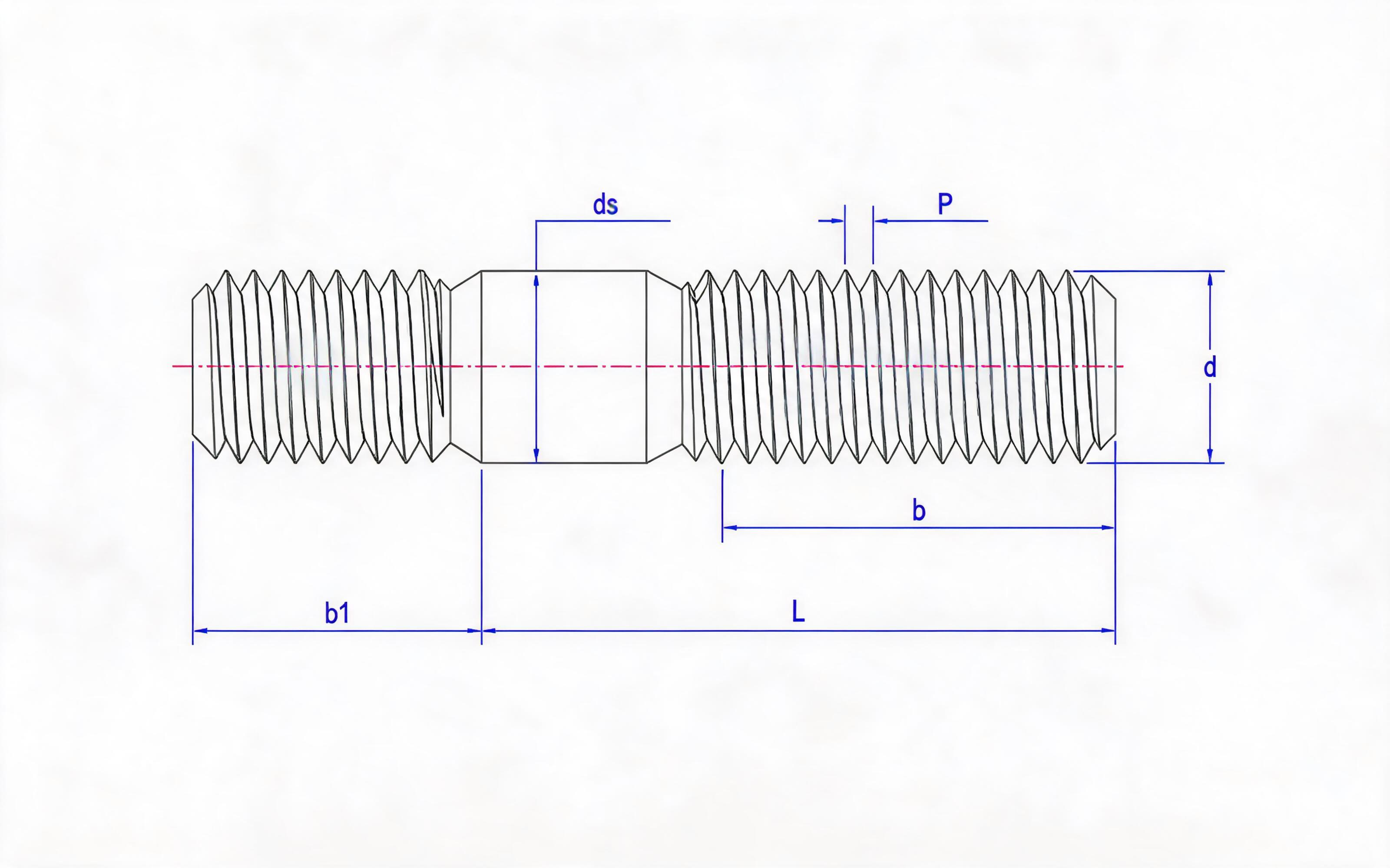 Double-head bolt of coarse rod b1=1d Standard Drawing