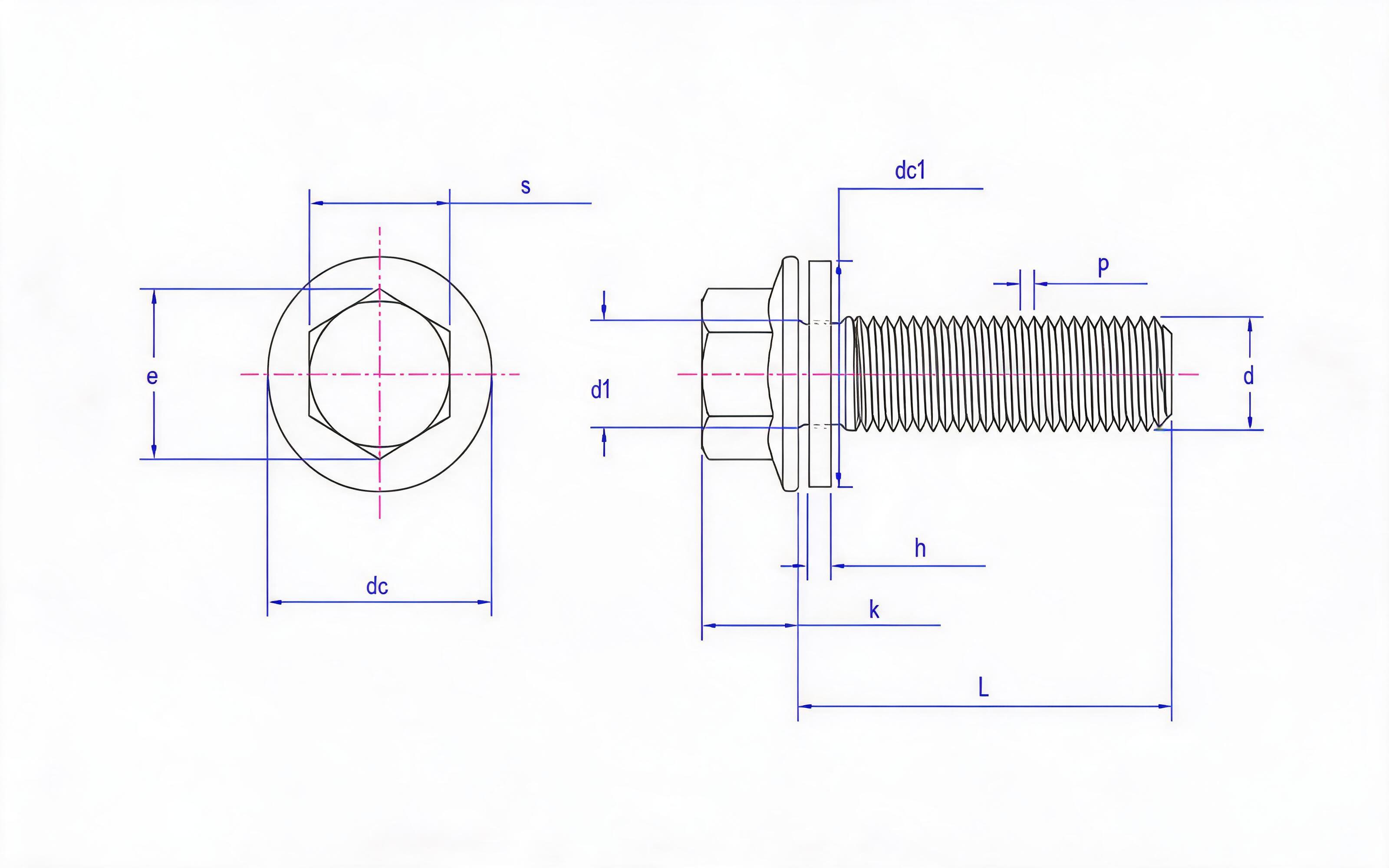 Hexagon flange bolt (U-shaped) and flat washer combination Standard Drawing
