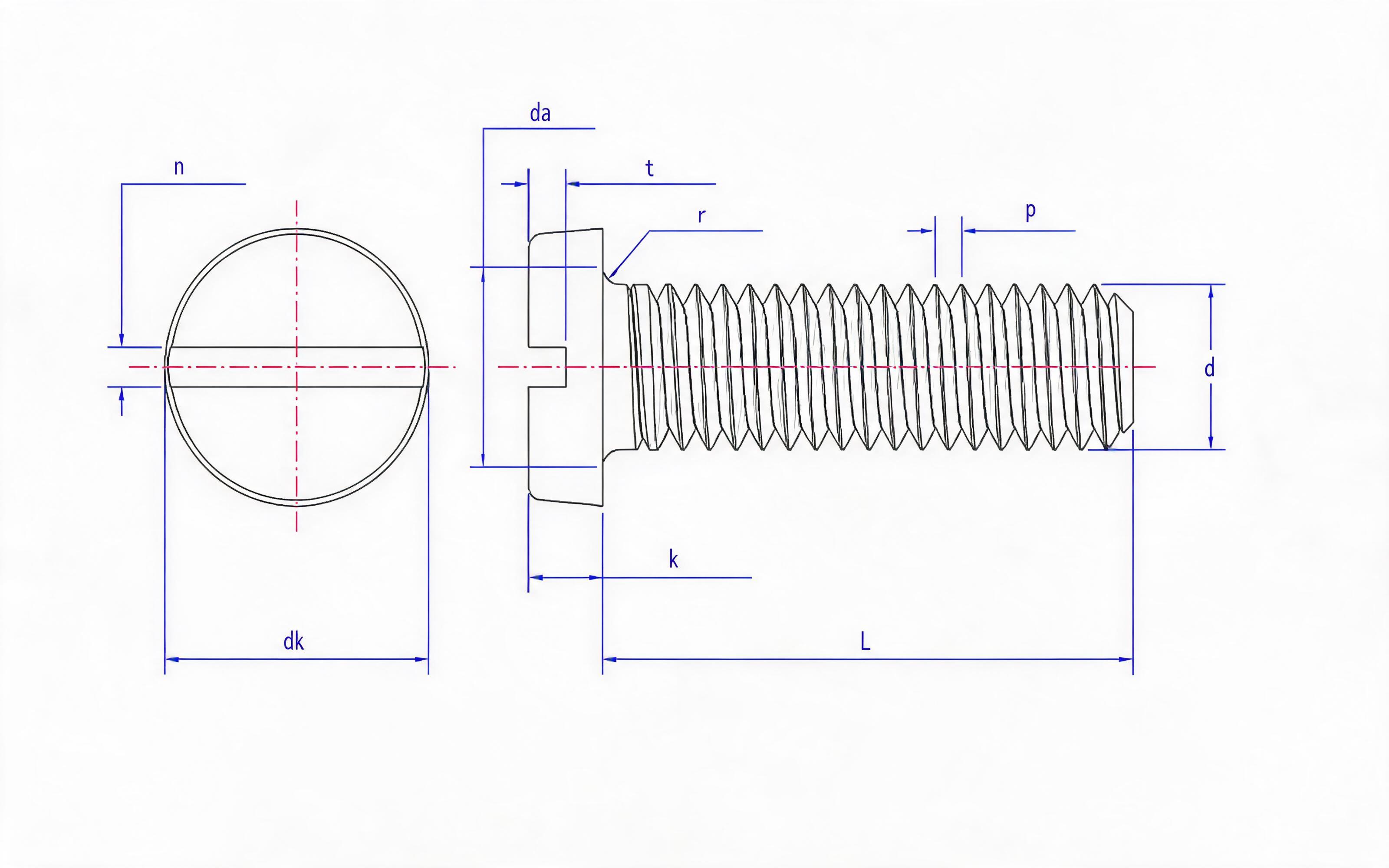 Slotted cheese head screw Standard Drawing