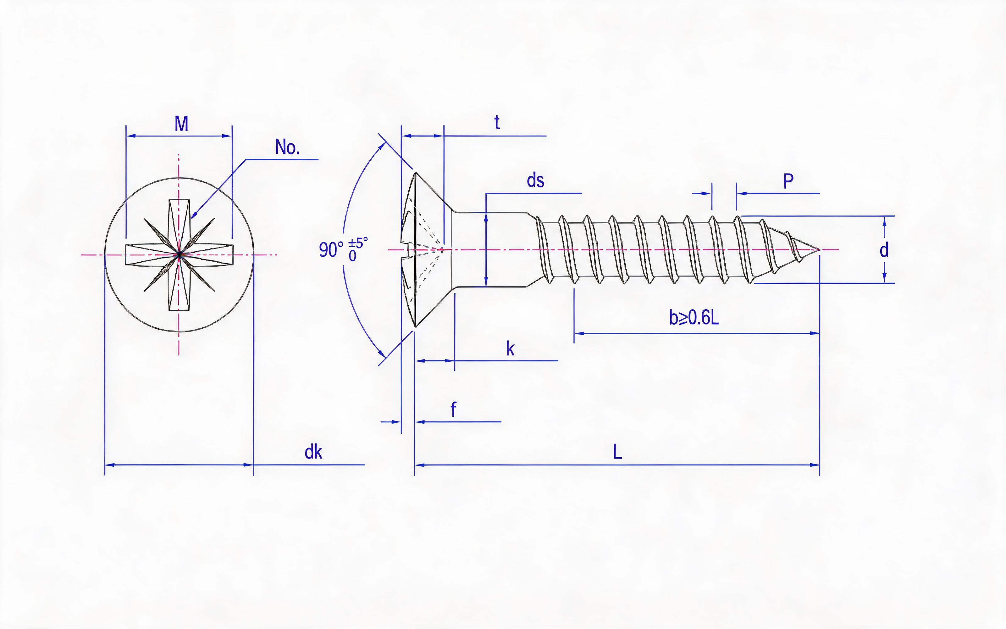 Cream-groove countersunk head wood screw (type Z) Standard Drawing