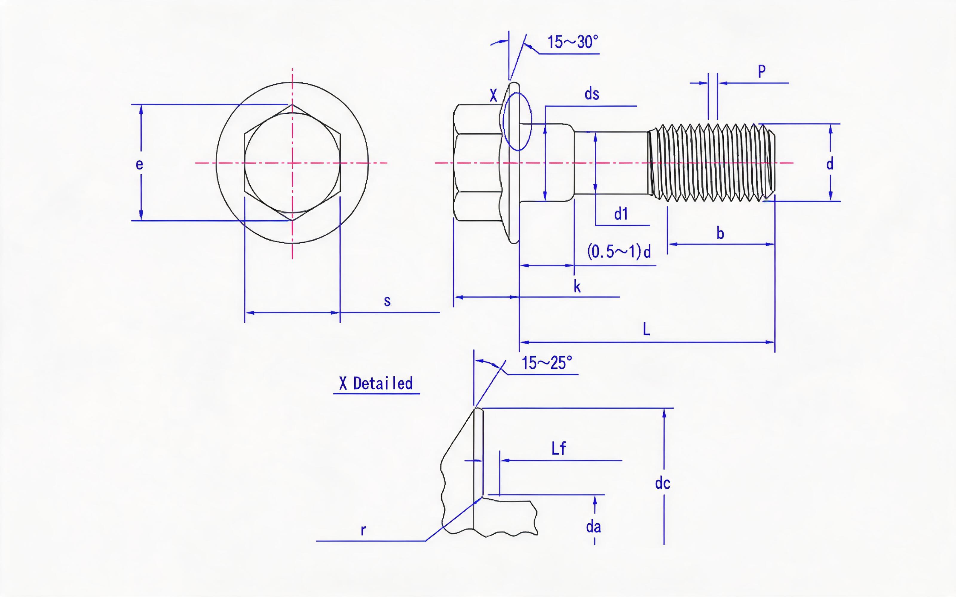 Thin shank oversize hexagon head flange bolt (Type B) Standard Drawing
