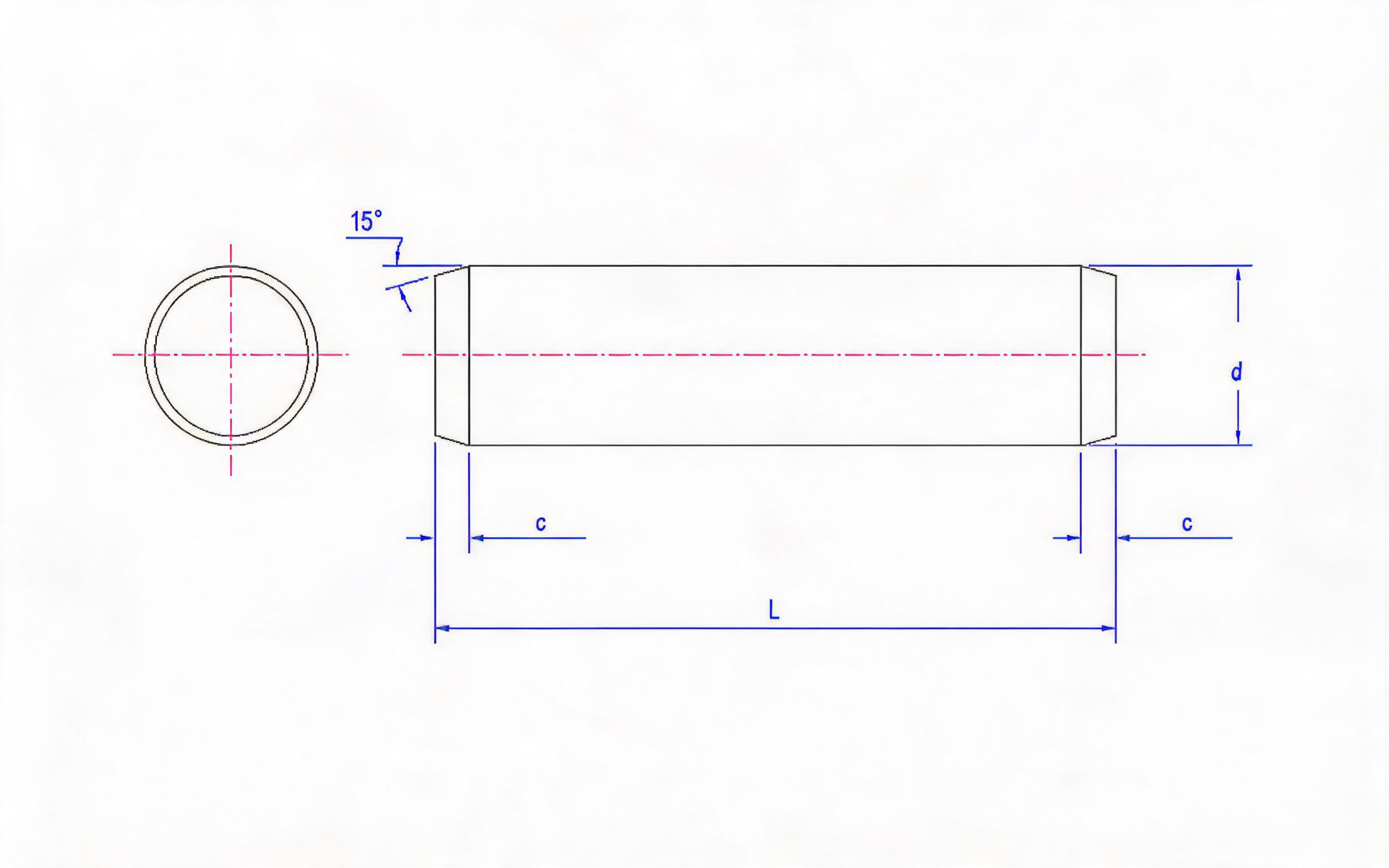 Unhardened cylindrical pin (d h8) Standard Drawing
