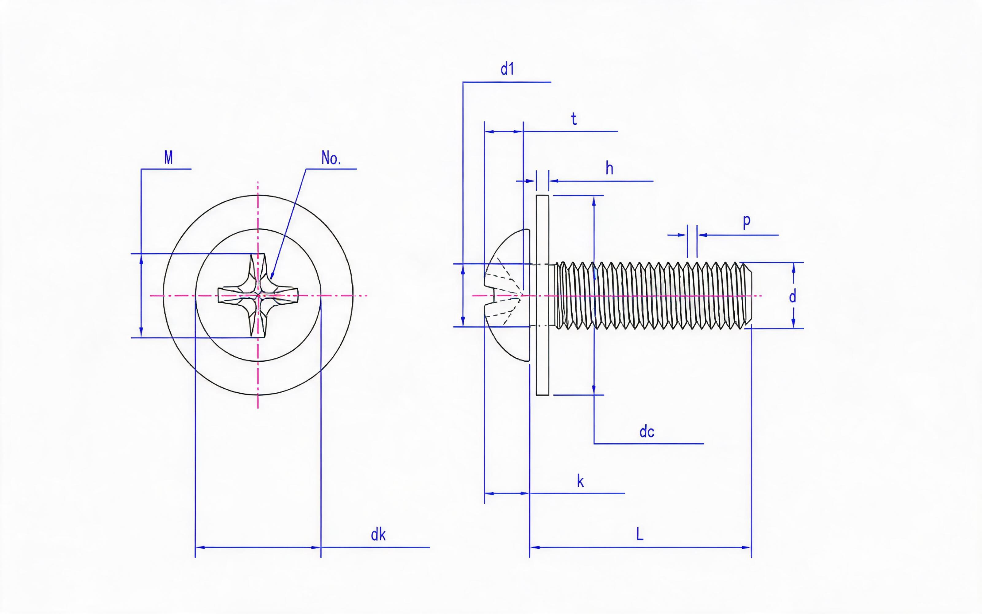 Combination of Cross recessed pan-head screw (H-groove) and large flat washer Standard Drawing