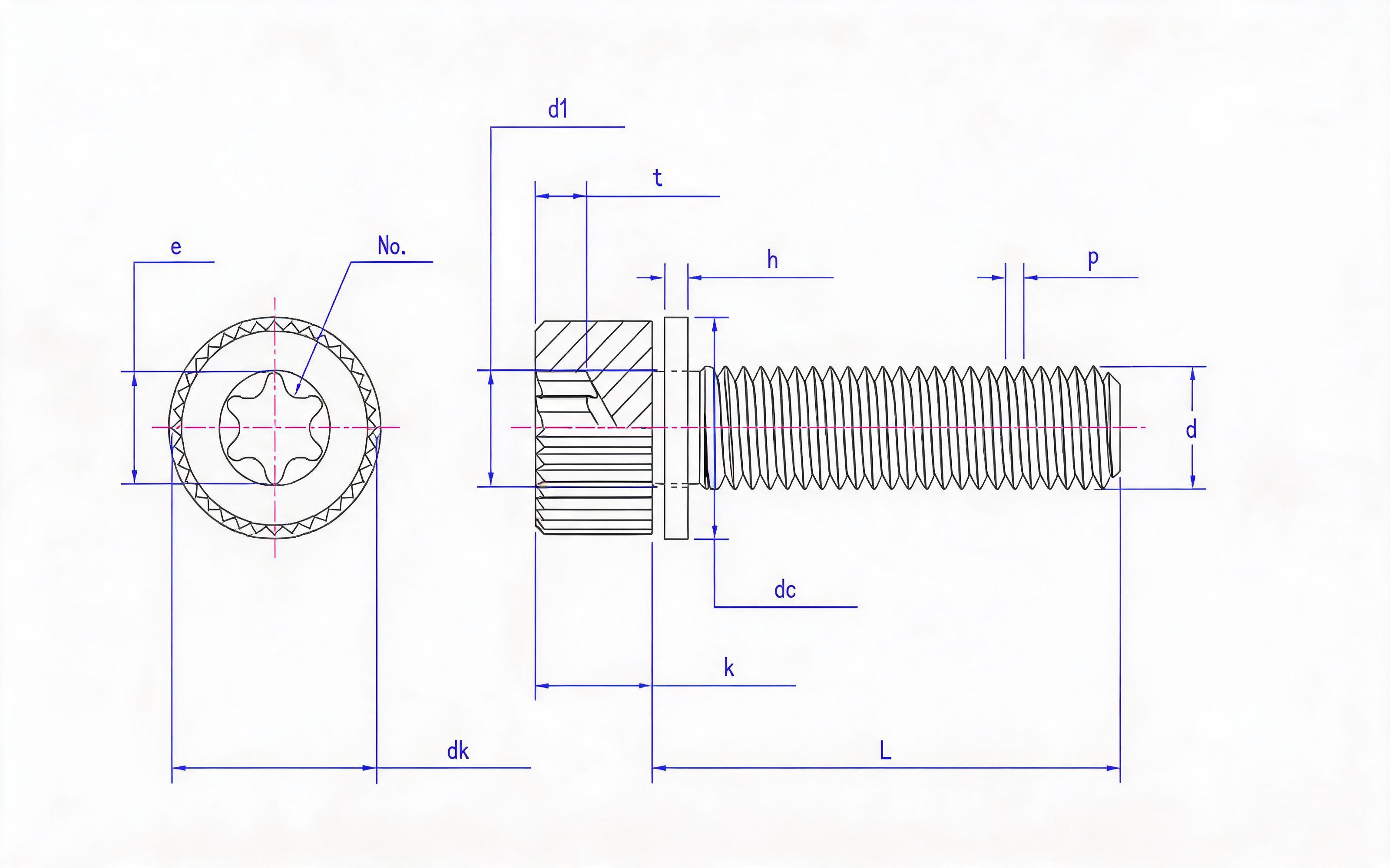 Knurled box head screw and small flat washer combination Standard Drawing