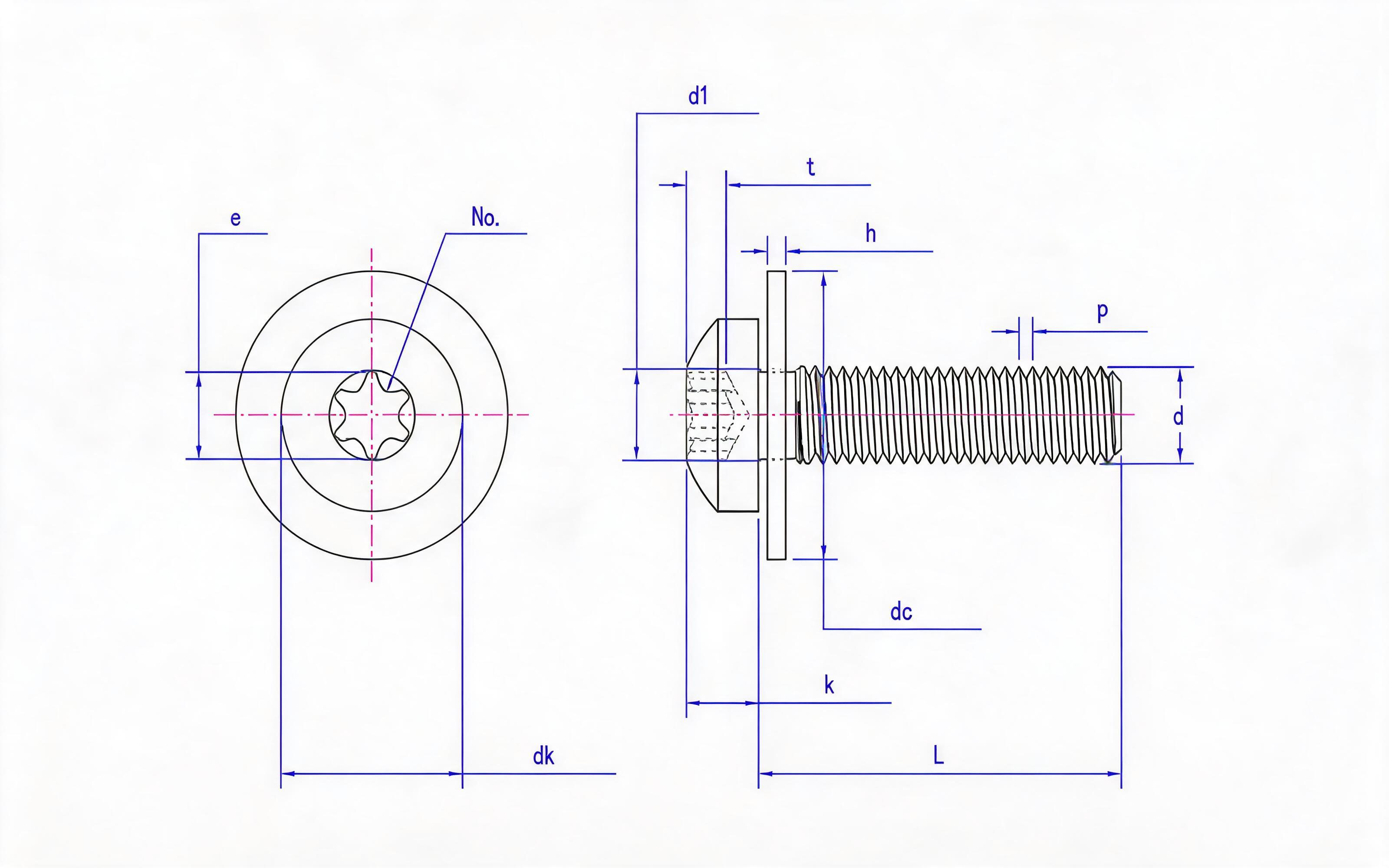 Combination of Torx panhead screw and large flat washer (ISO 14583) Standard Drawing