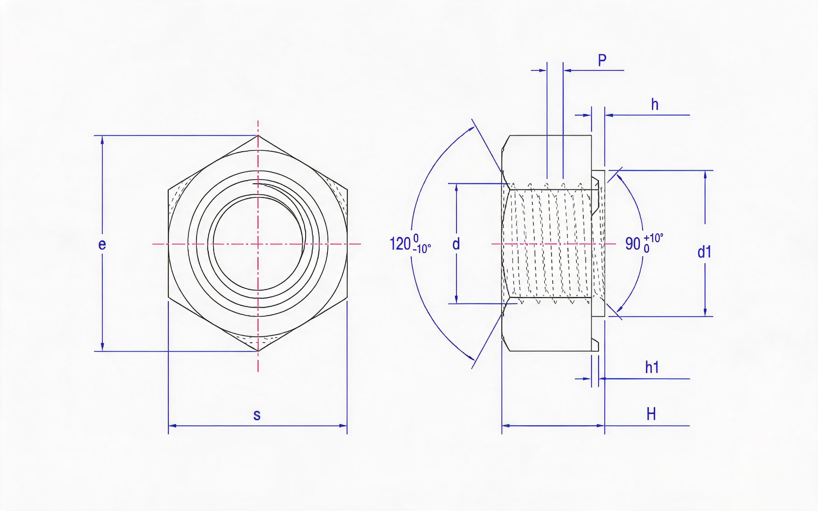 Hexagon welding nut with unified thread Standard Drawing