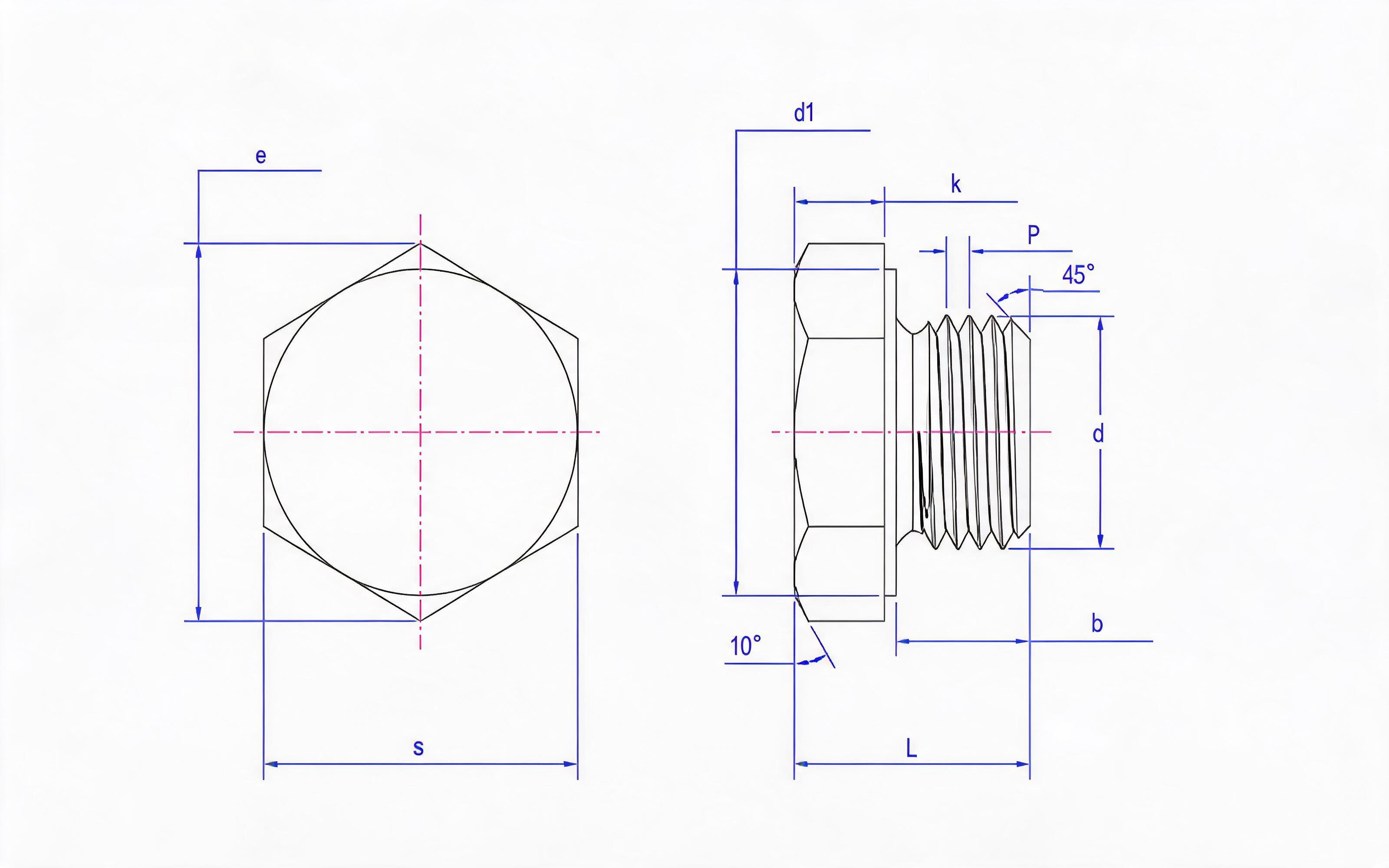 Hexagon screw plug (Type A d ≤ 16mm) Standard Drawing