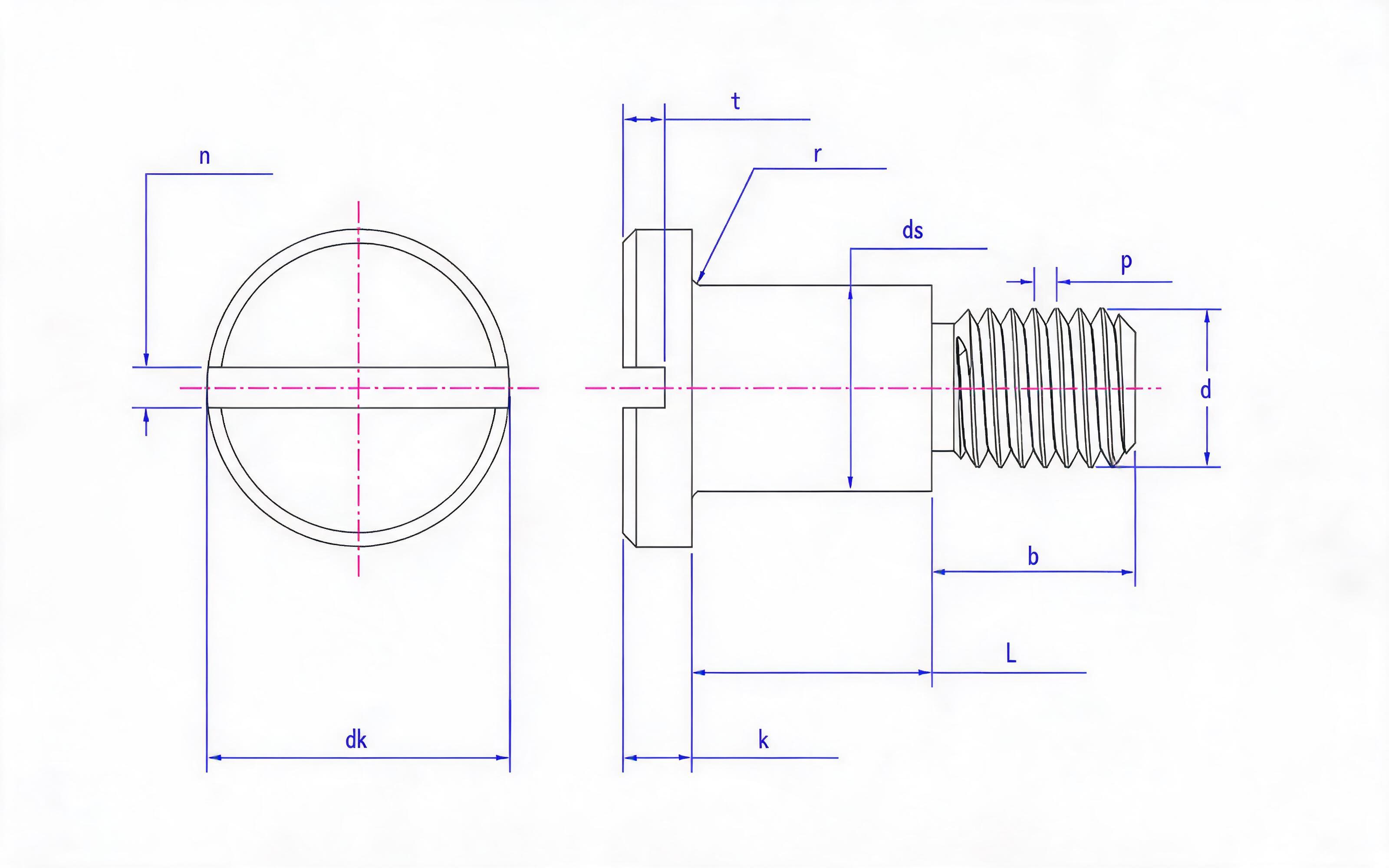 Slotted cheese head step screw Standard Drawing