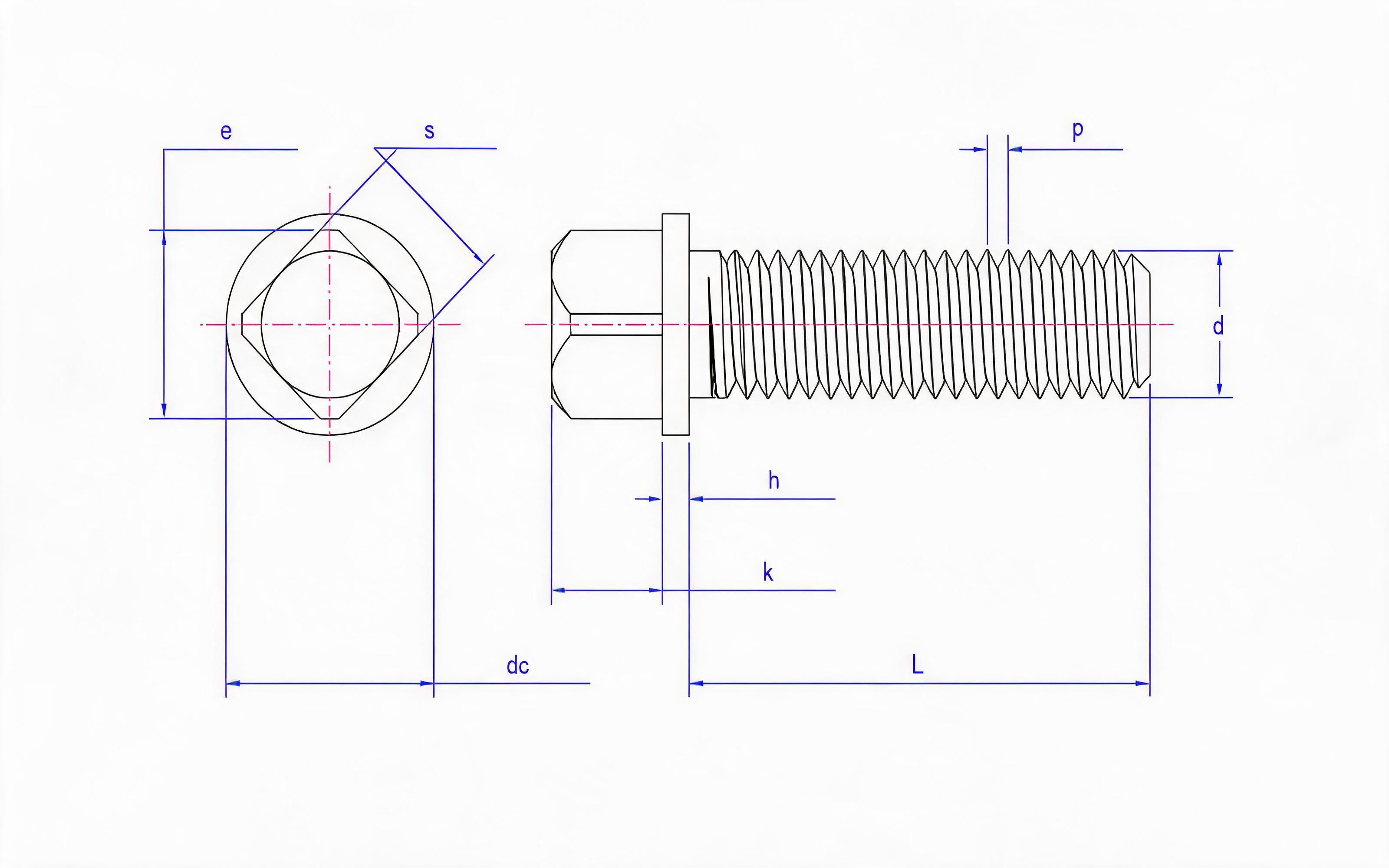 Large square head bolt with gasket Standard Drawing