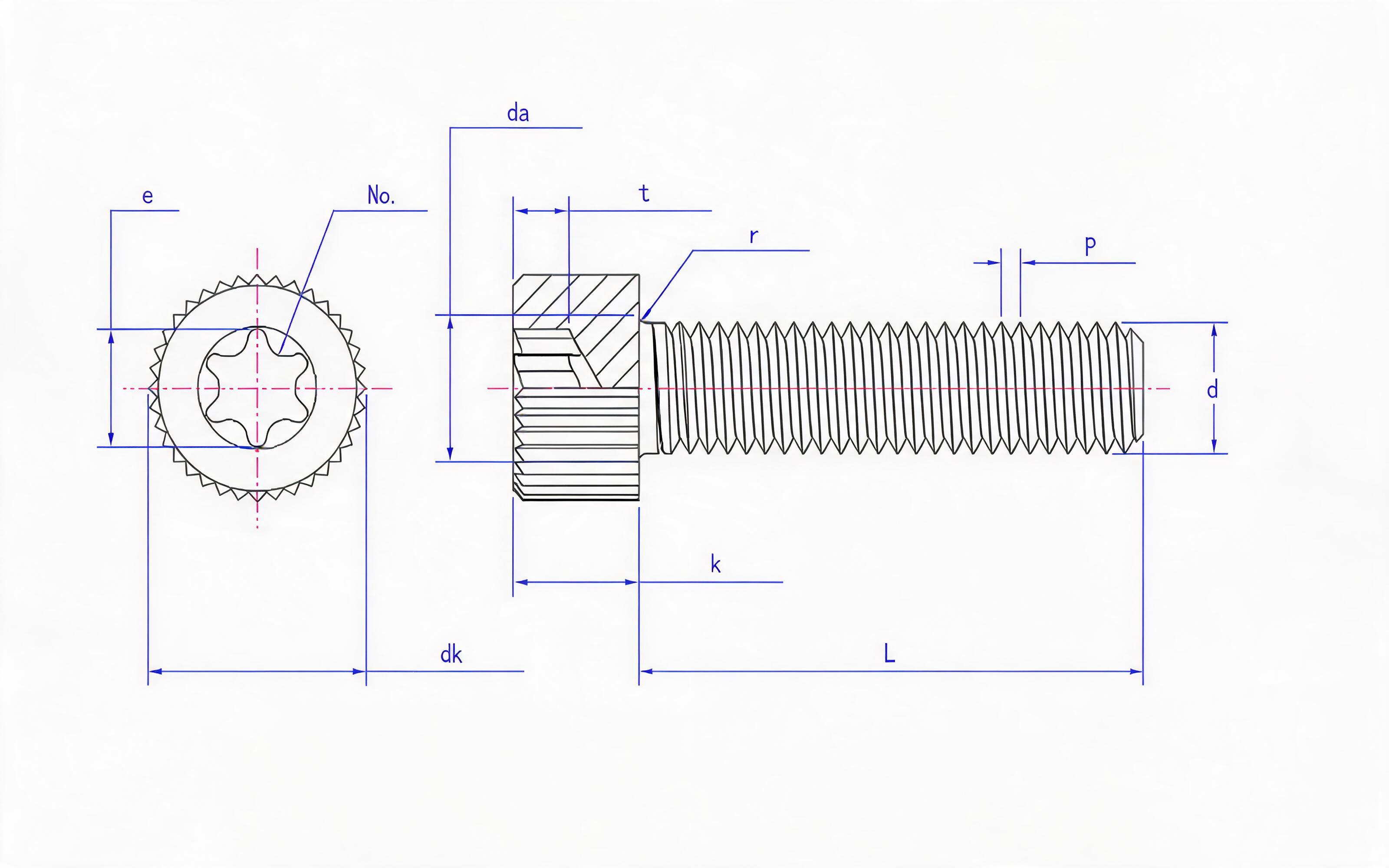 Knurled hexagon socket cheese head screw Standard Drawing