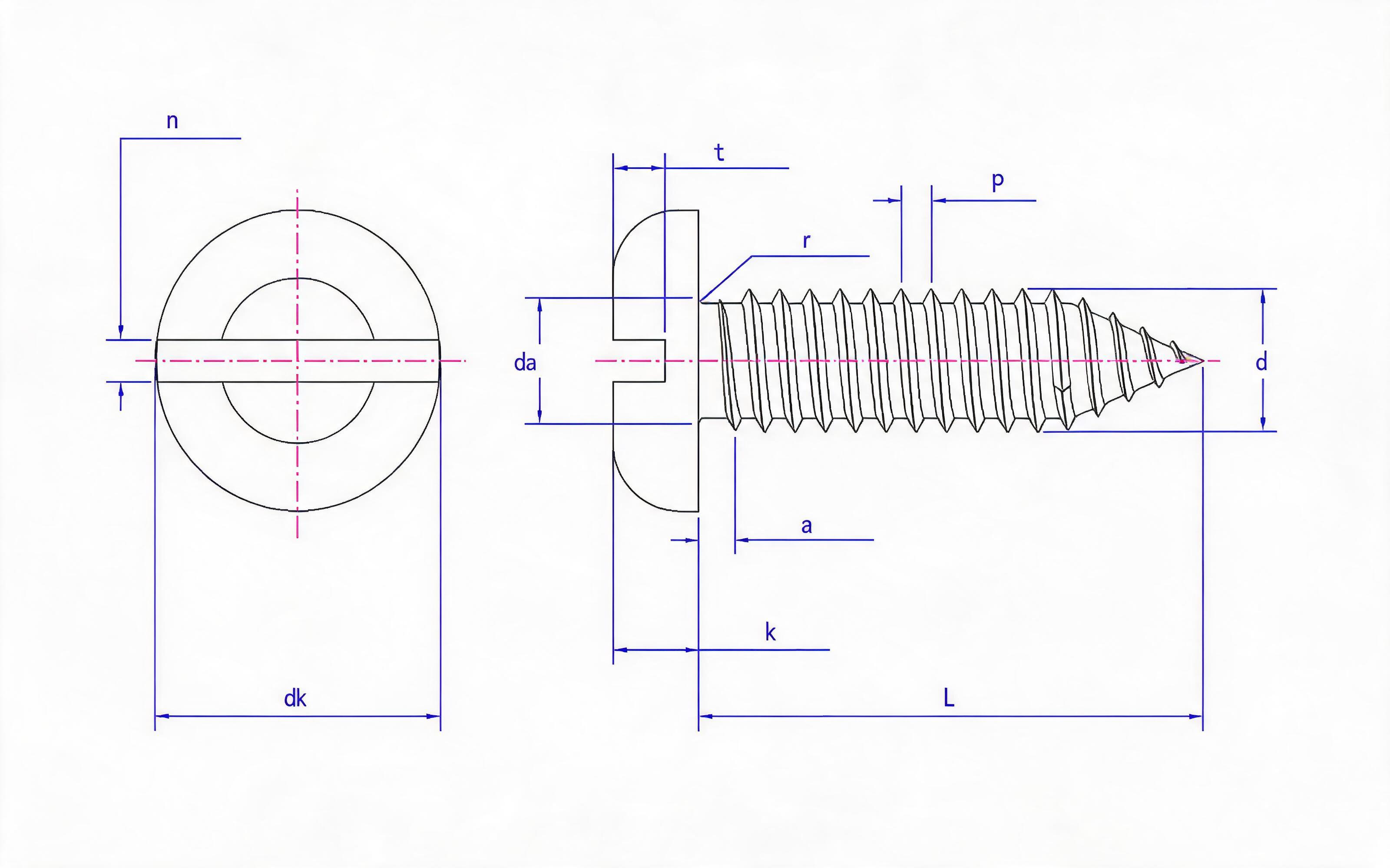 Slotted panhead self-tapping screw Type C Standard Drawing