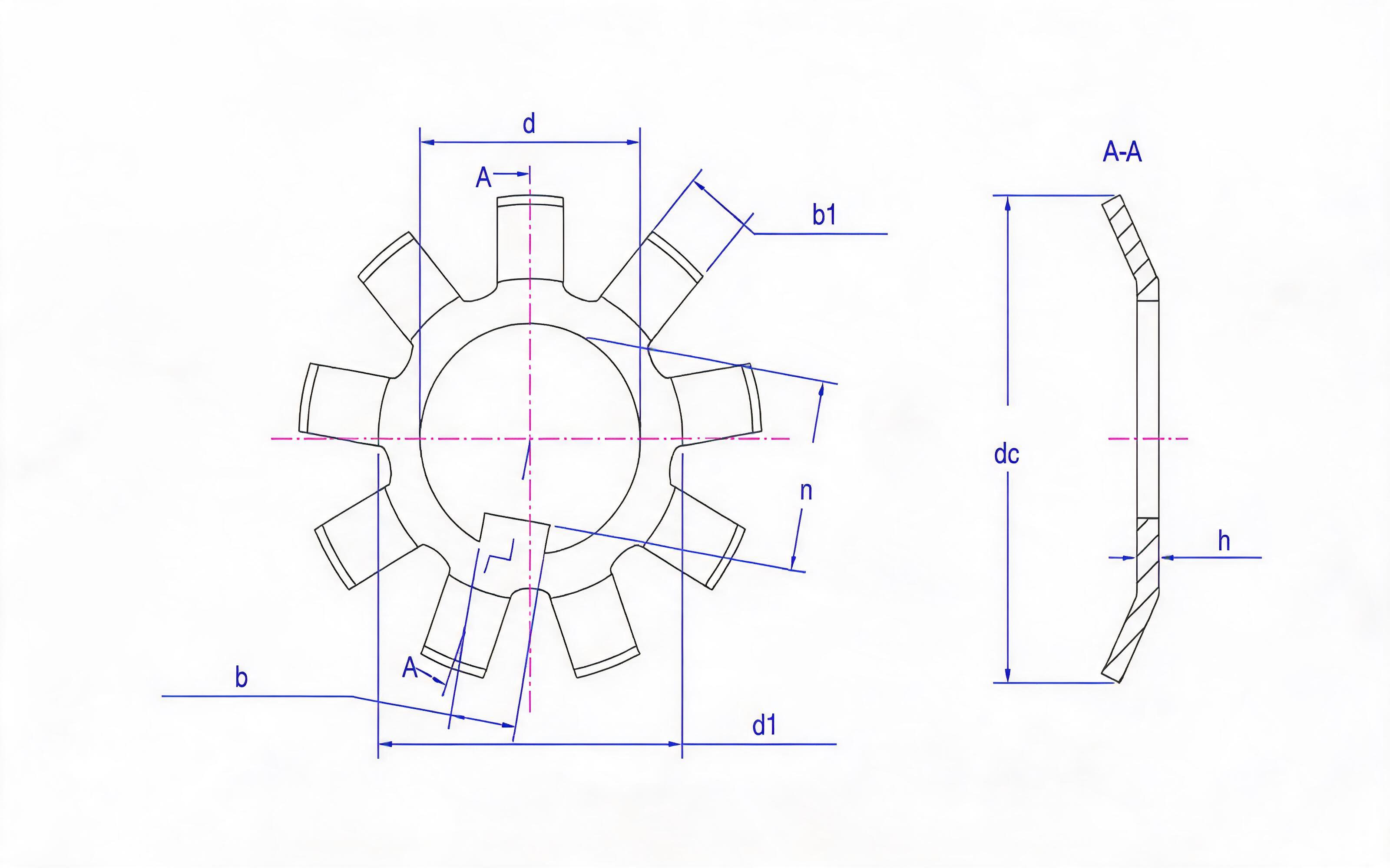 Stop washer for round nut (MB type) Standard Drawing