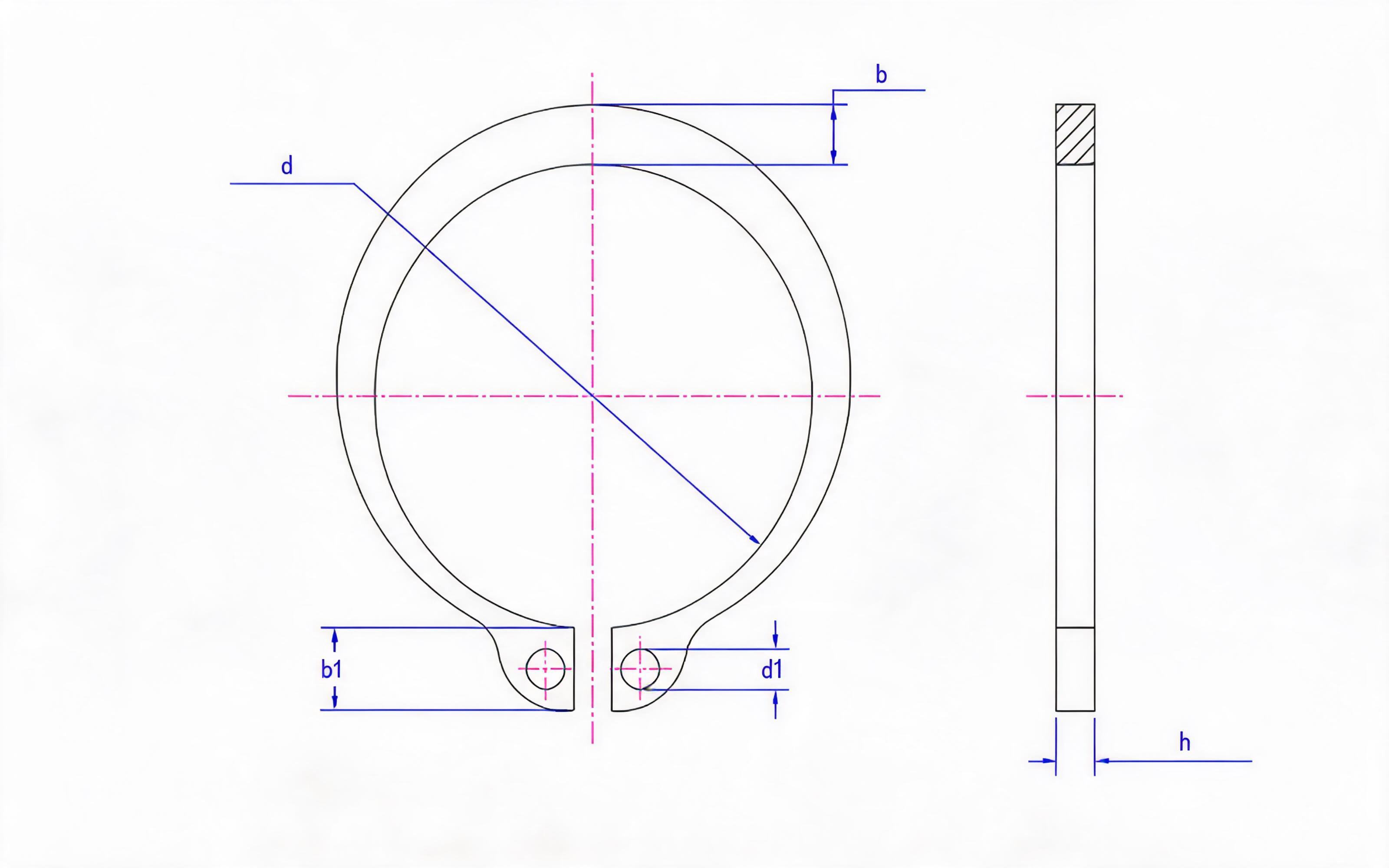 Retaining ring for heavy shaft (Fig. 1, 9 ＜ d ≤ 300mm) Standard Drawing