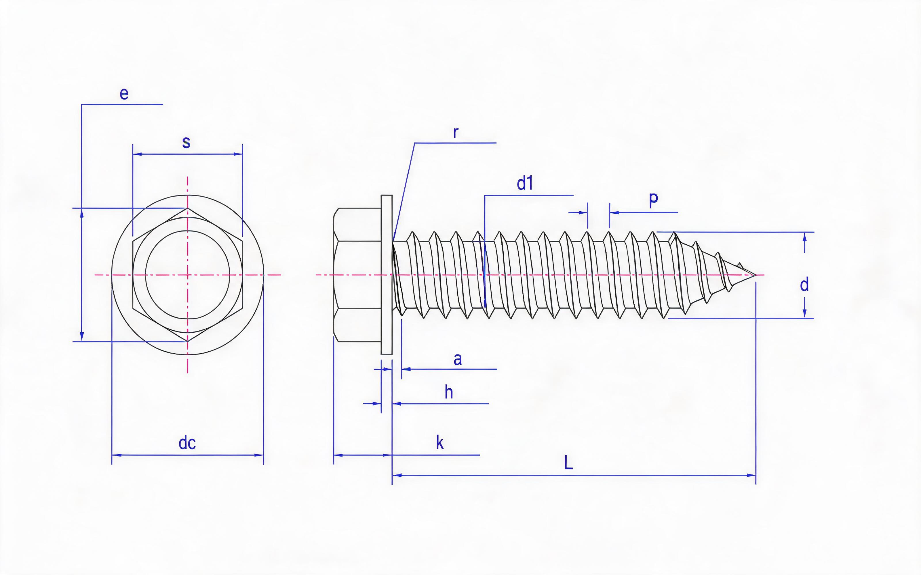 Hexagon head self-tapping screw type C Standard Drawing