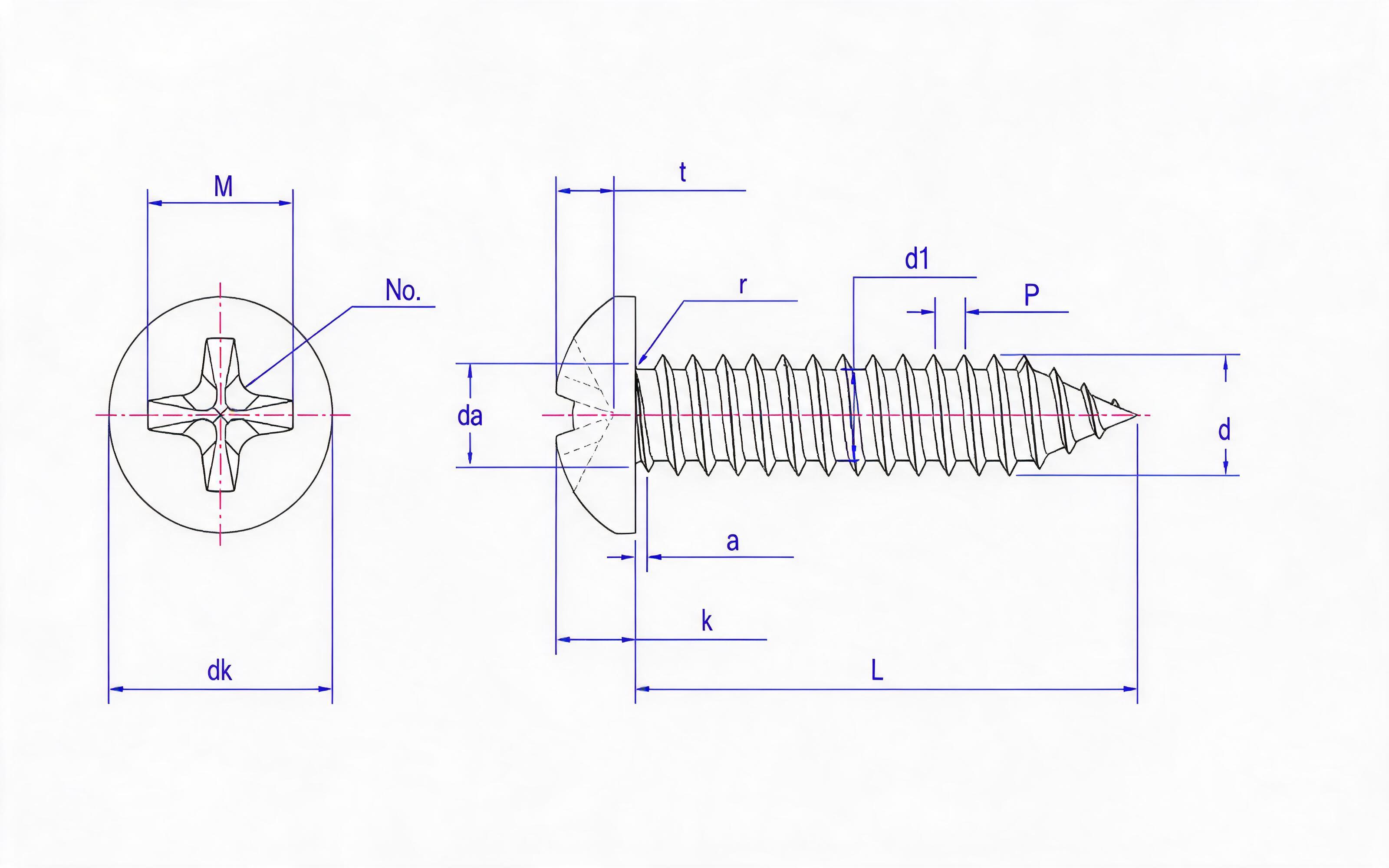 Cross recessed panhead self-tapping screw Type C Standard Drawing
