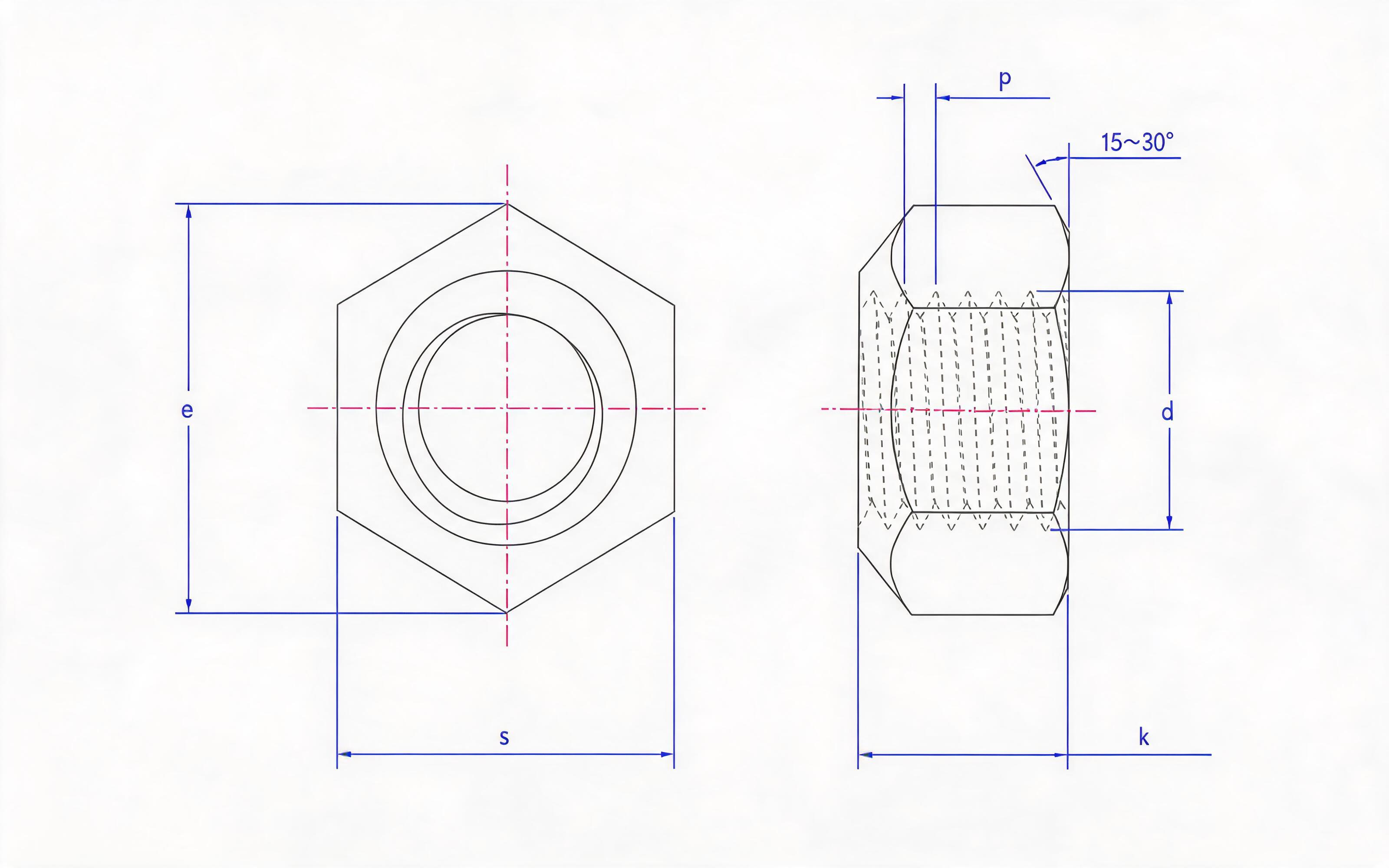 Type 2 all-metal hexagon lock nut fine thread Standard Drawing