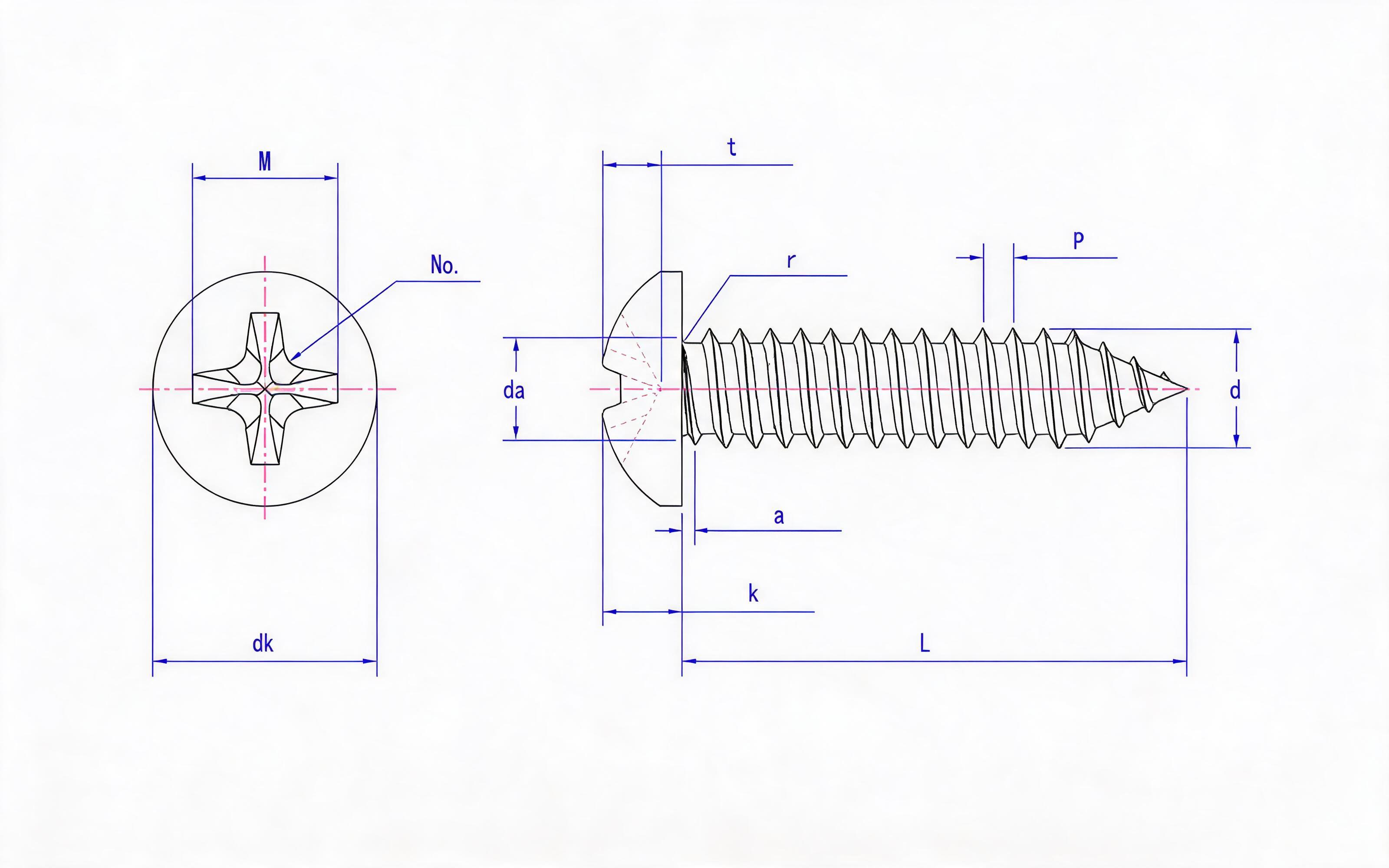 Cross recessed panhead self-tapping screw Type C Standard Drawing