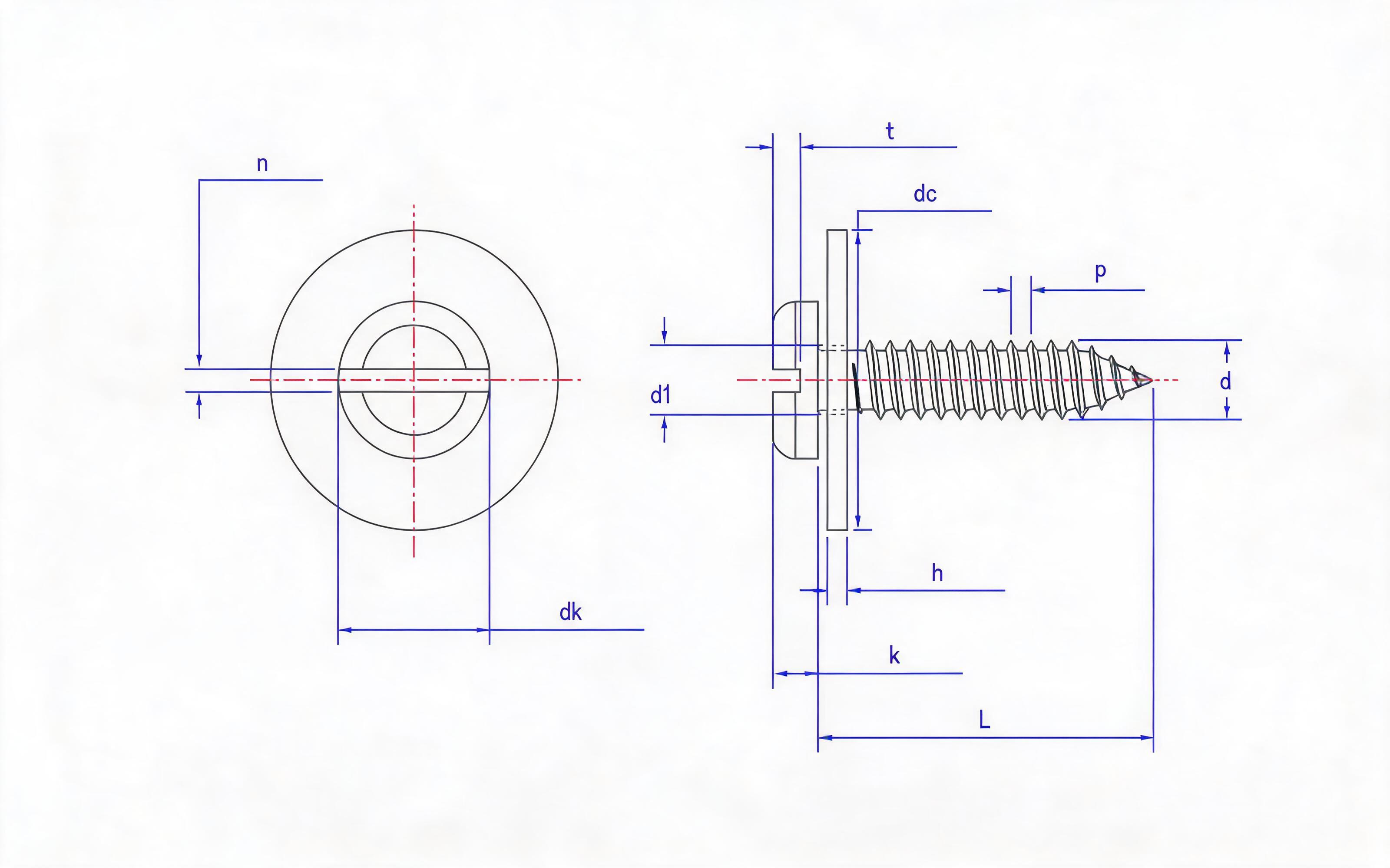 Slotted panhead self-tapping screw and large flat washer combination type C Standard Drawing