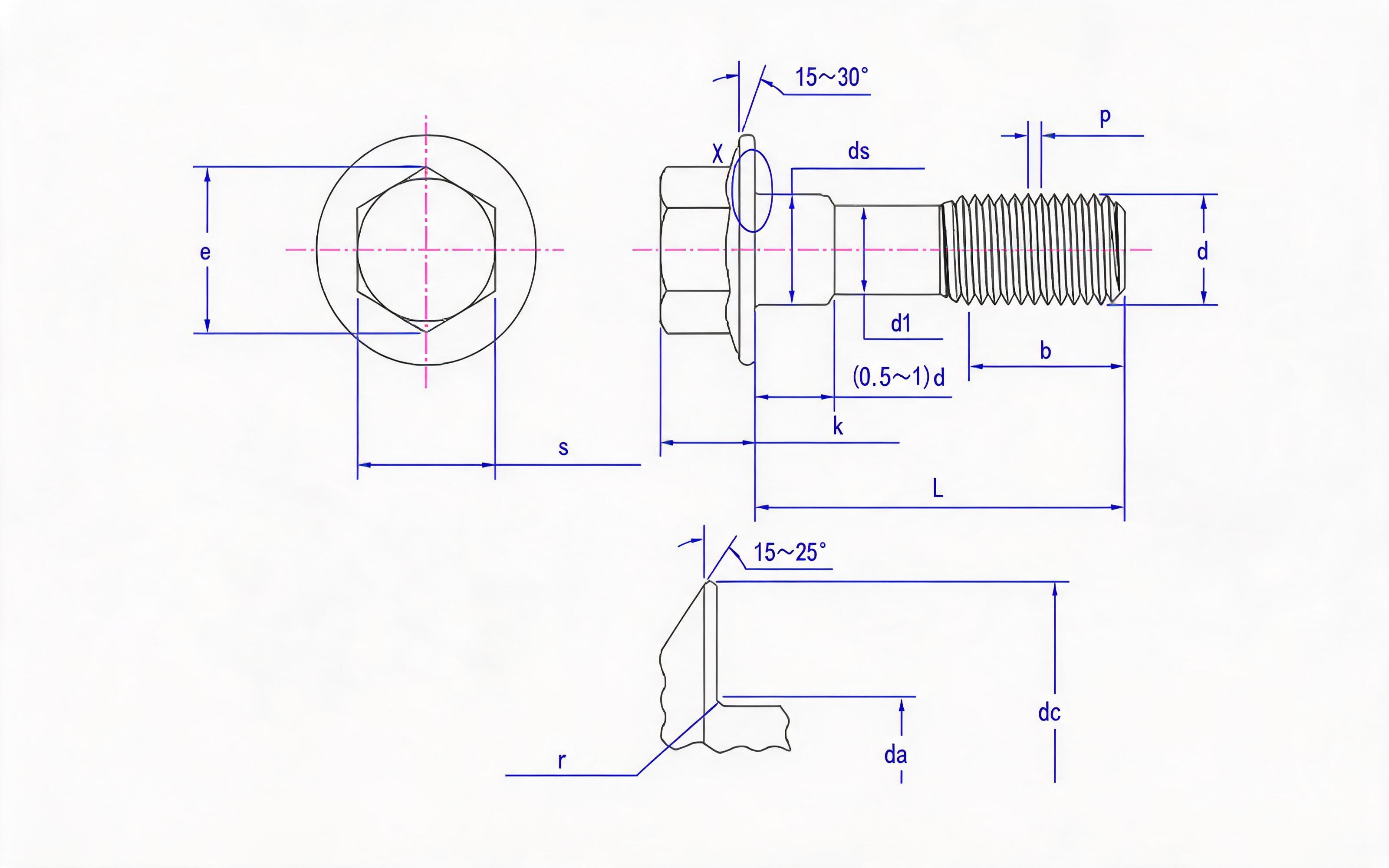 Thin shank oversize hexagon head flange bolt (Type A) Standard Drawing