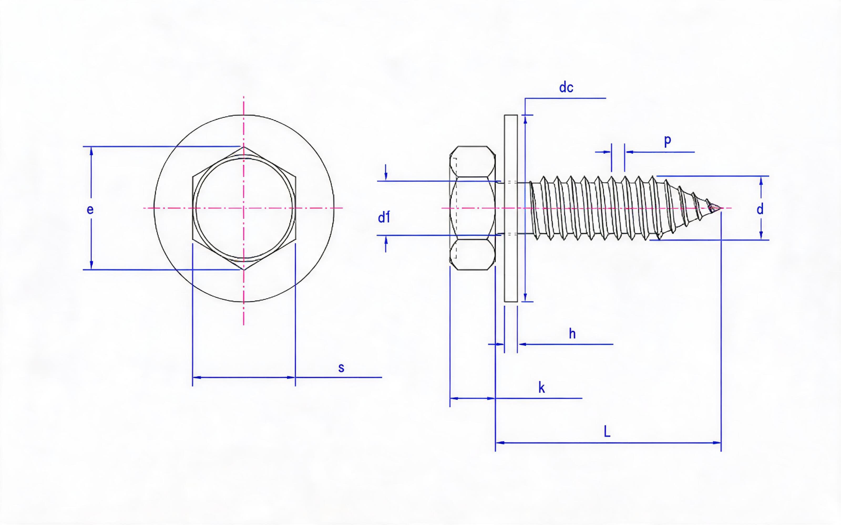 Hexagon self-tapping screw and large flat washer combination Type C Standard Drawing