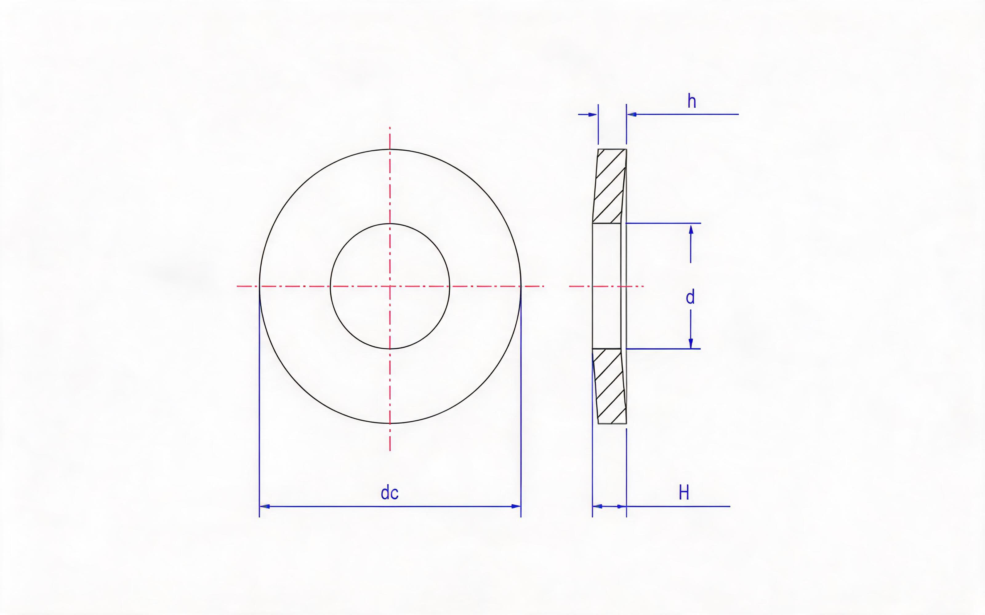 Belleville spring washer (h<1.25mm, d H13) Table A.2 Standard Drawing