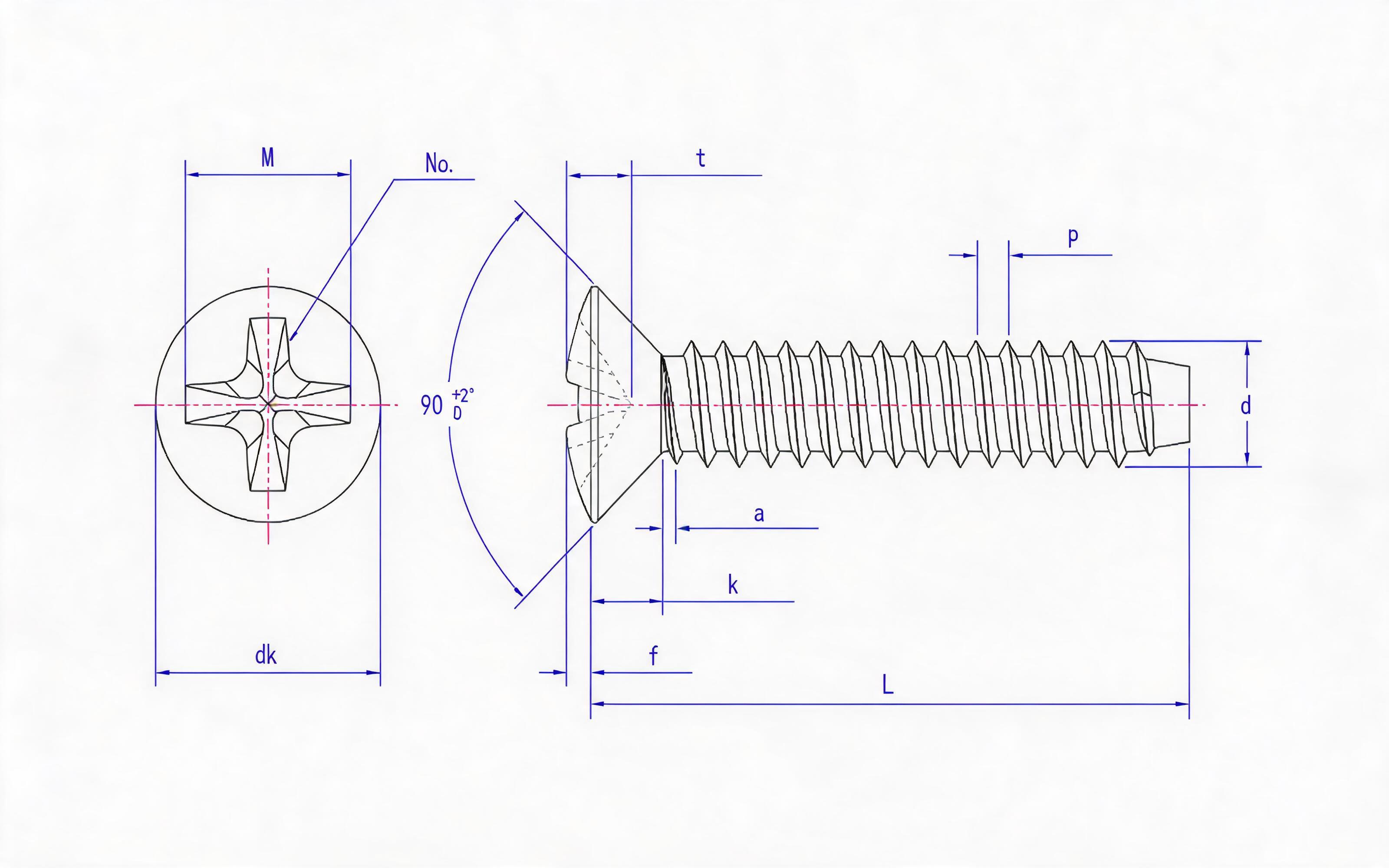 Cross recessed countersunk head self-tapping screw F-type Standard Drawing
