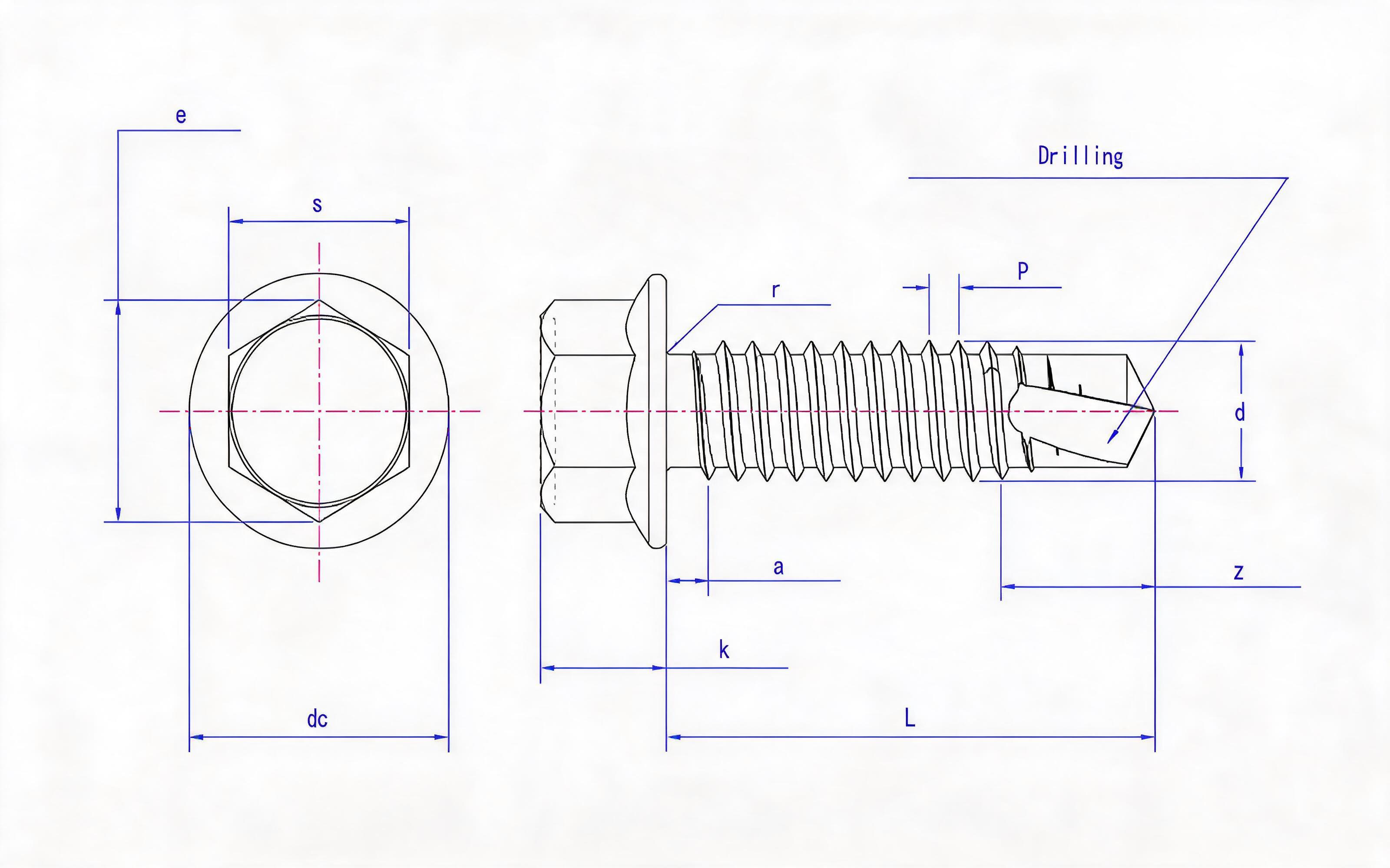 Hexagon flange self-drilling self-tapping screw Standard Drawing