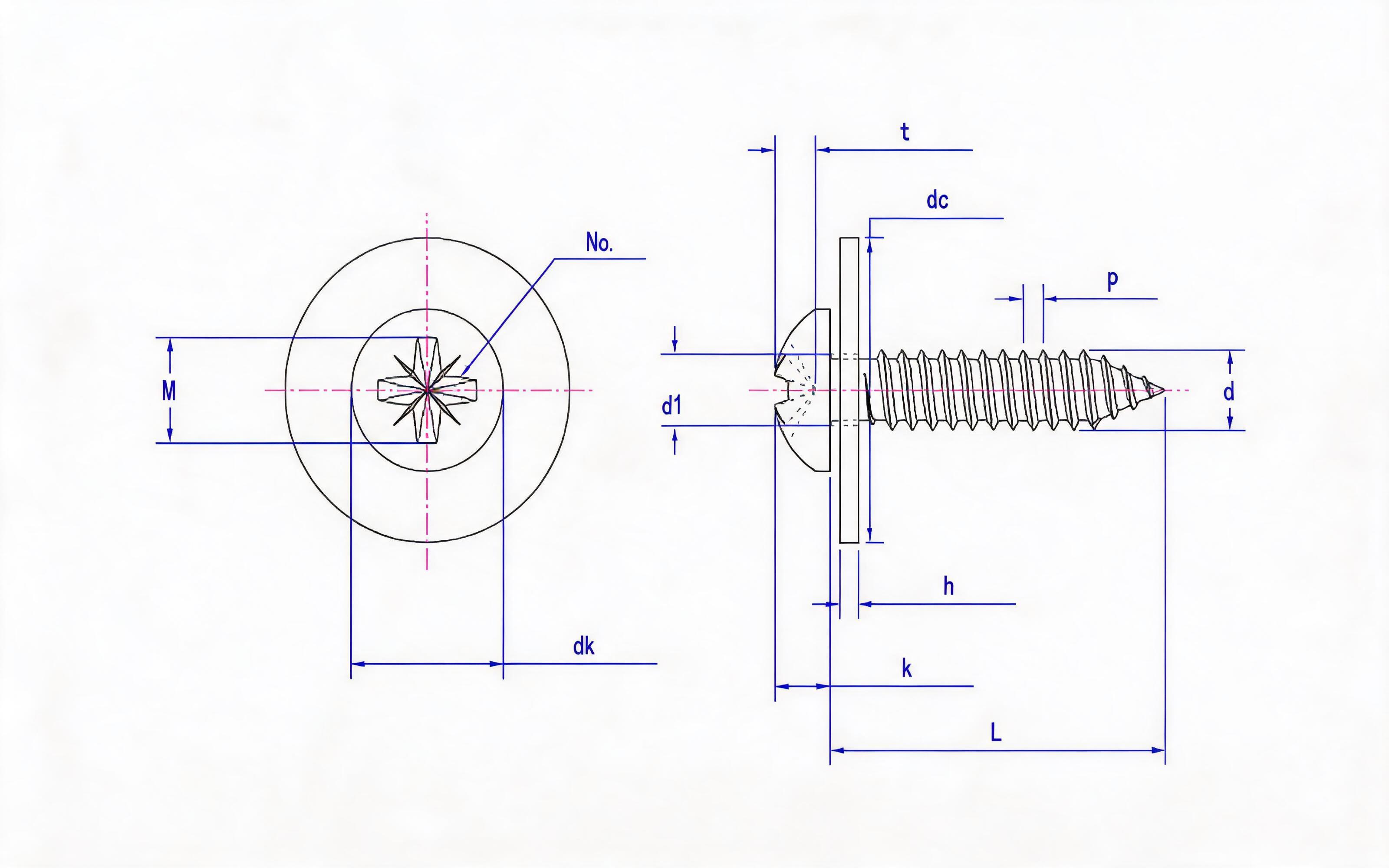 Type C combination of herringbone groove panhead self-tapping screw and large flat washer Standard Drawing
