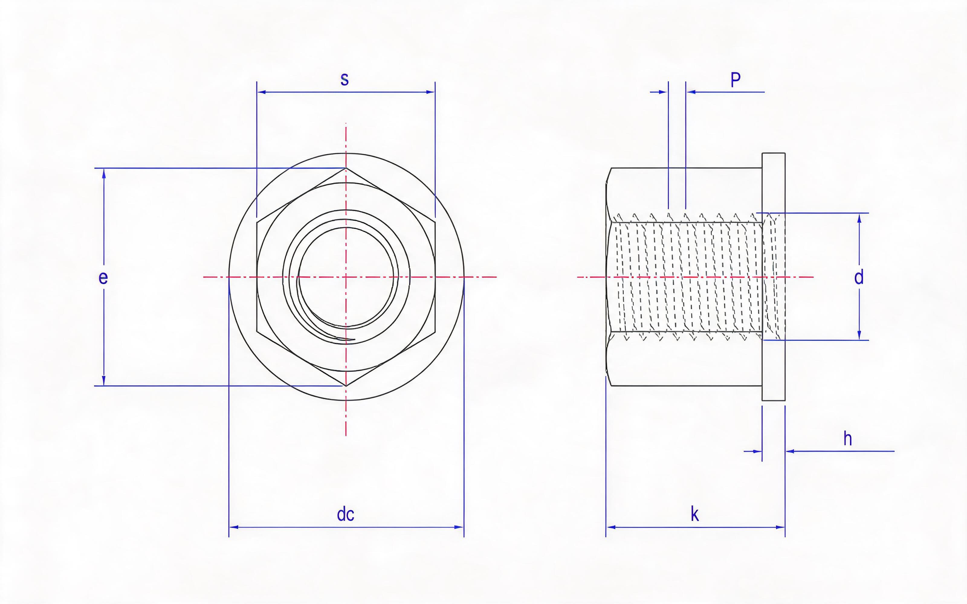 D thick hexagon nut with spacer Standard Drawing