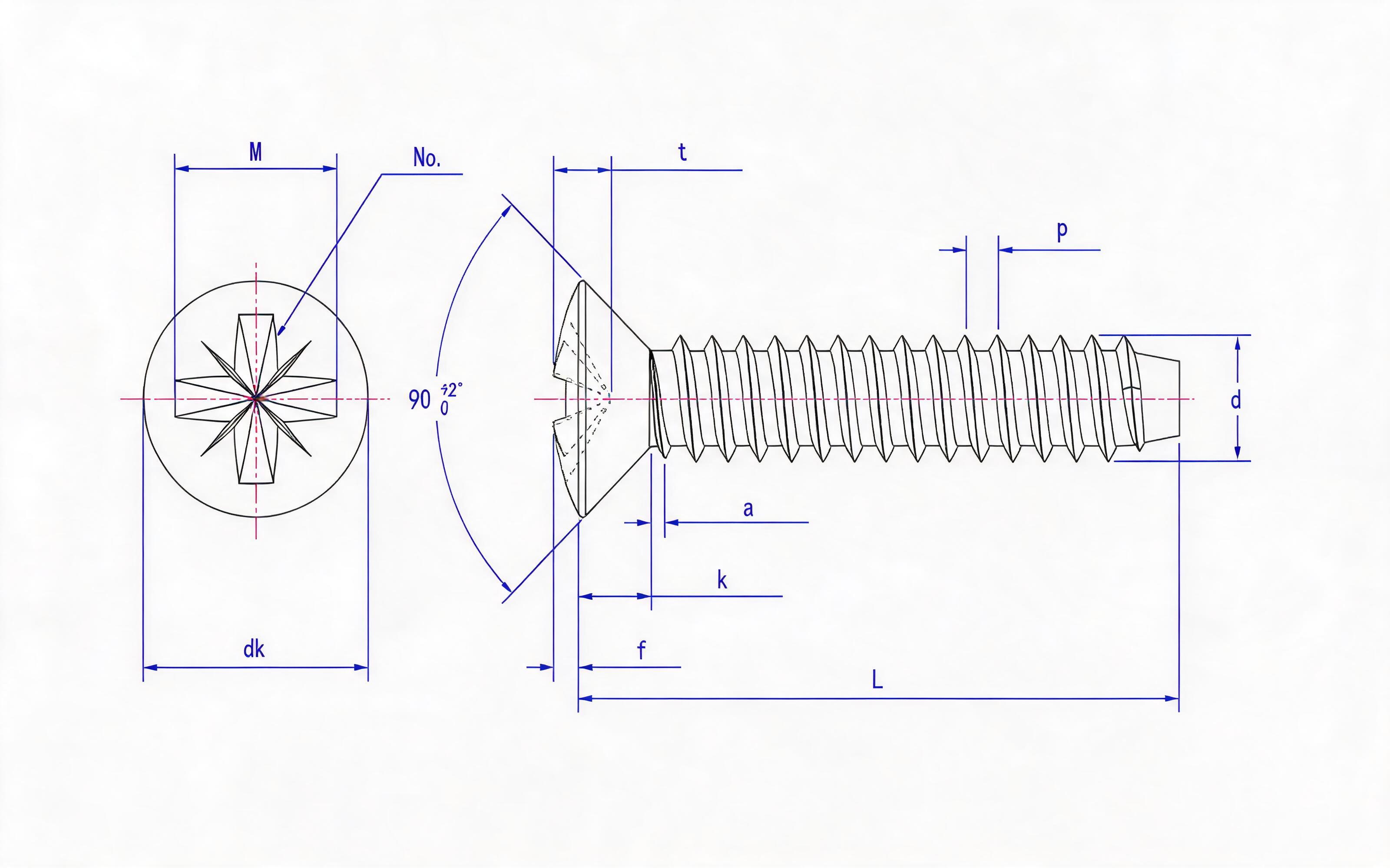 Type F countersunk head self-tapping screw with herringbone groove Standard Drawing