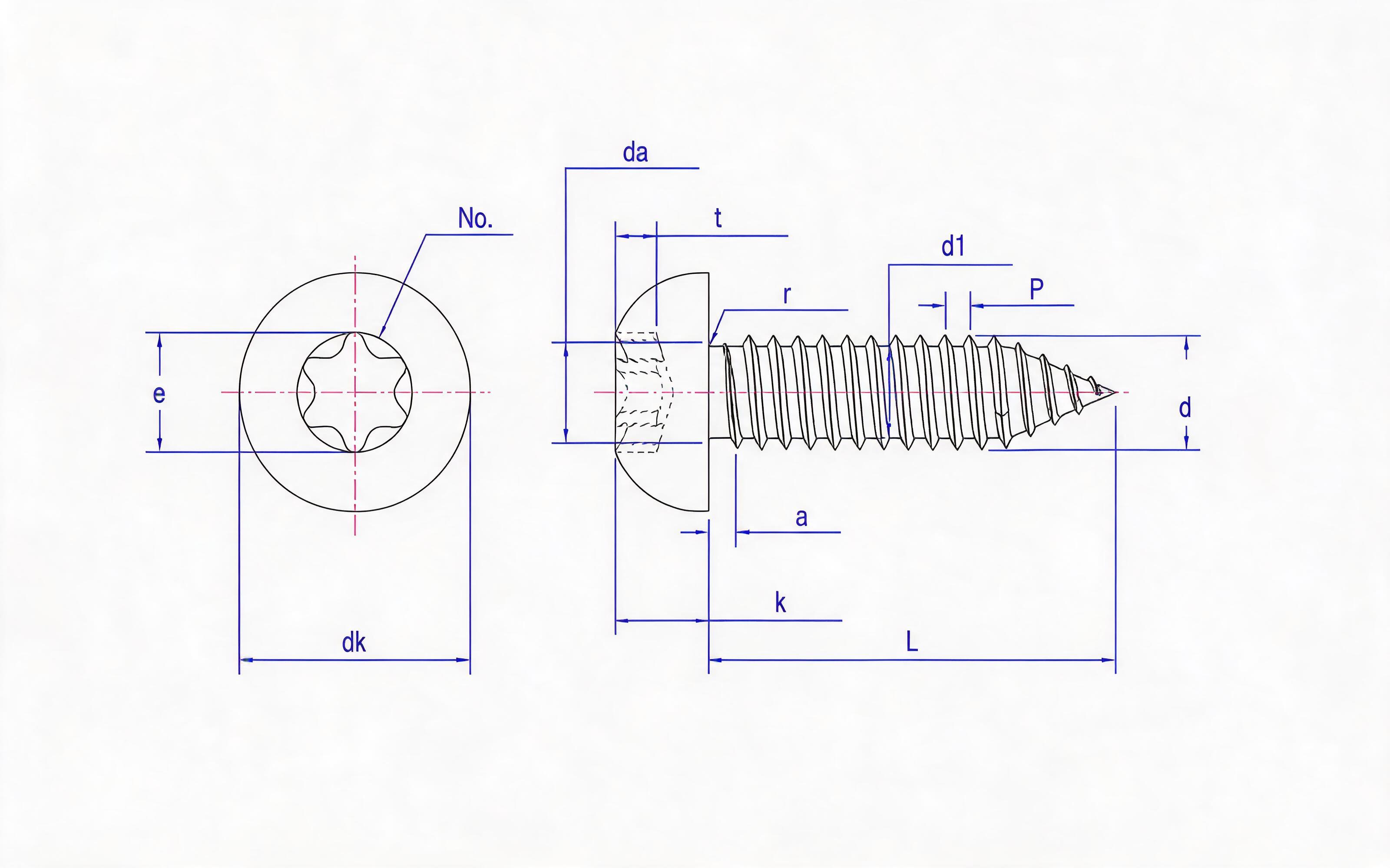 Torx recessed panhead self-tapping screw Type C Standard Drawing