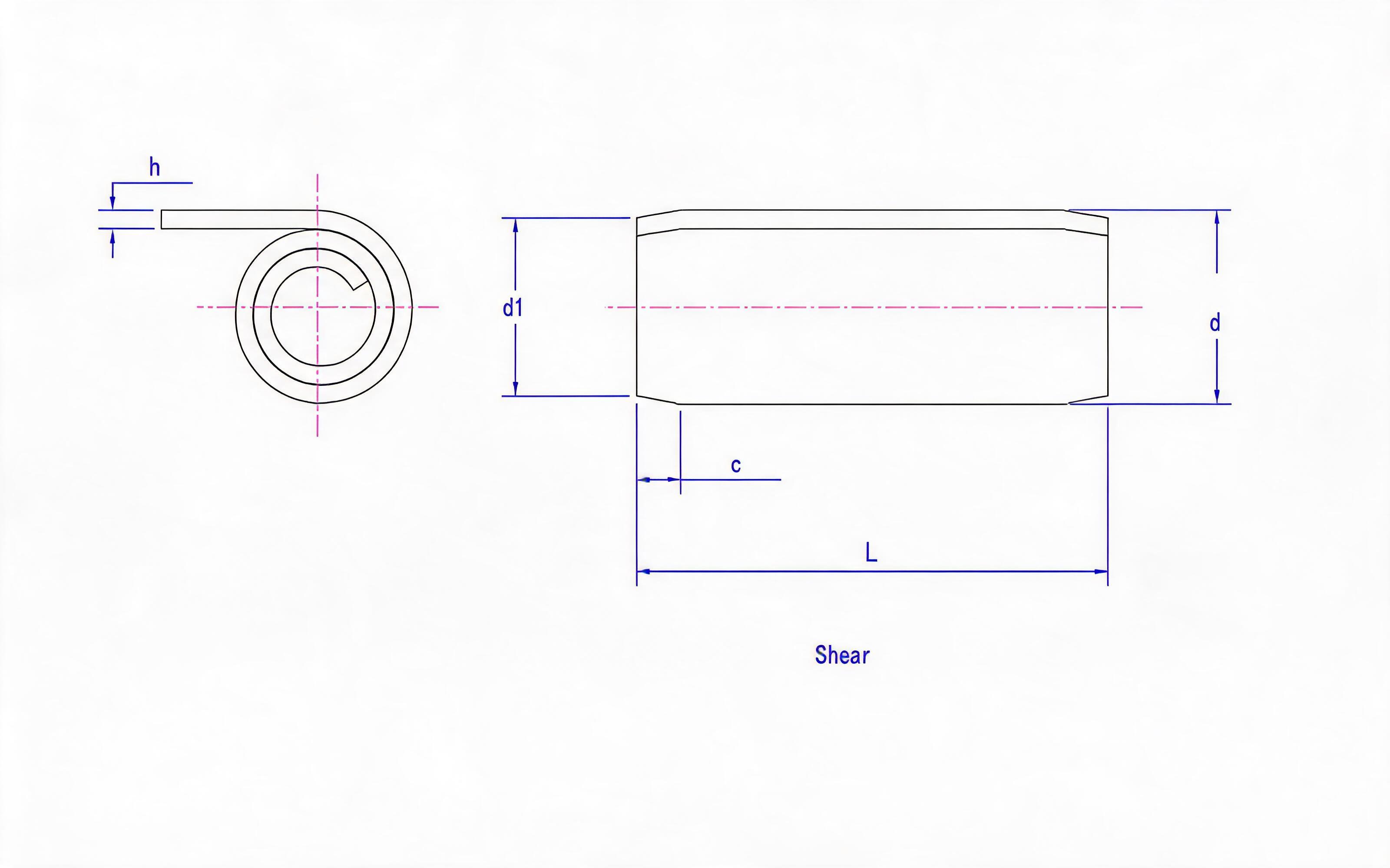 Heavy-duty coiled elastic cylindrical pin (austenitic stainless steel) Standard Drawing