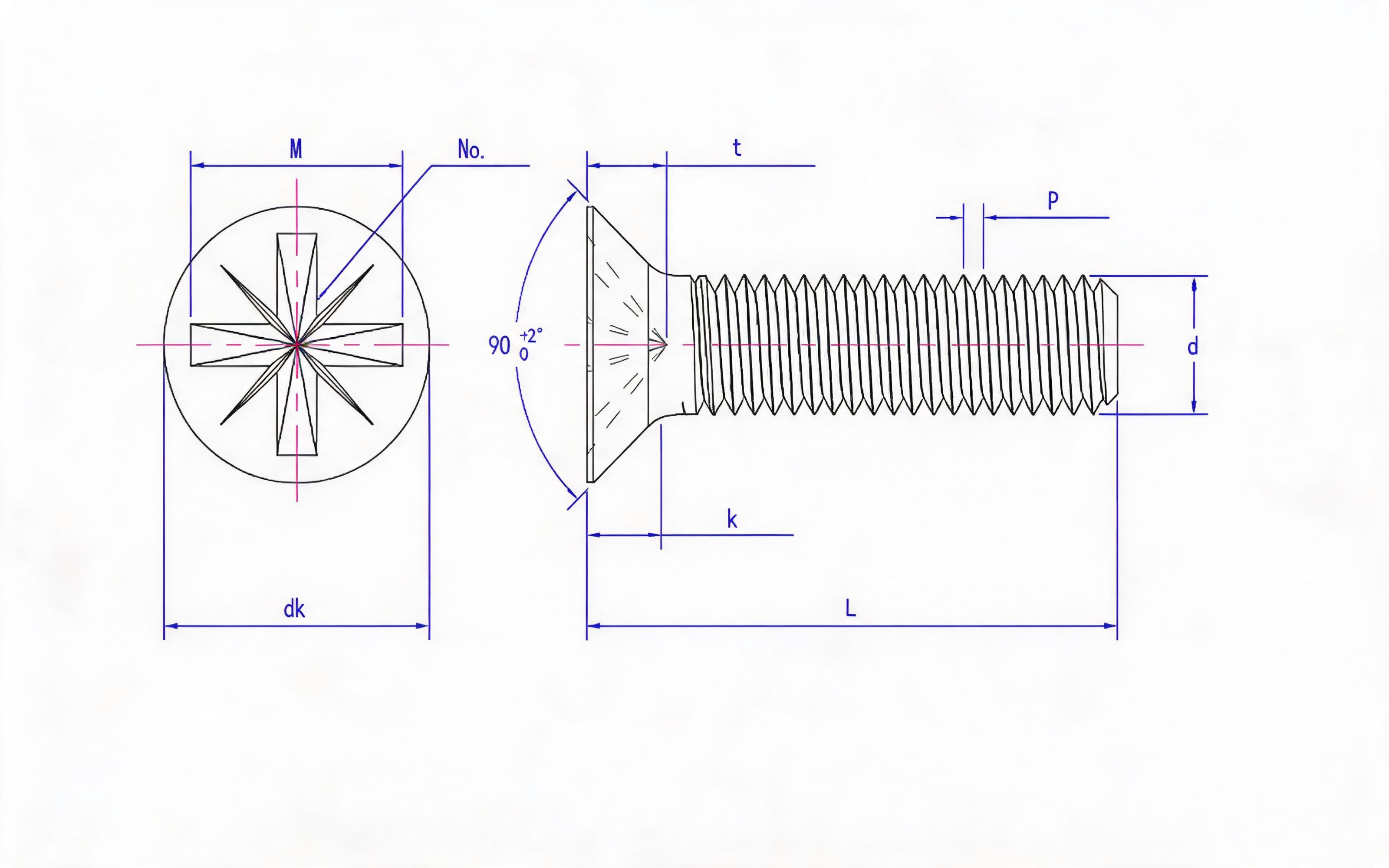 Grade 8.8, stainless steel and non-ferrous light herringbone groove countersunk head screw (Z-groove) Standard Drawing