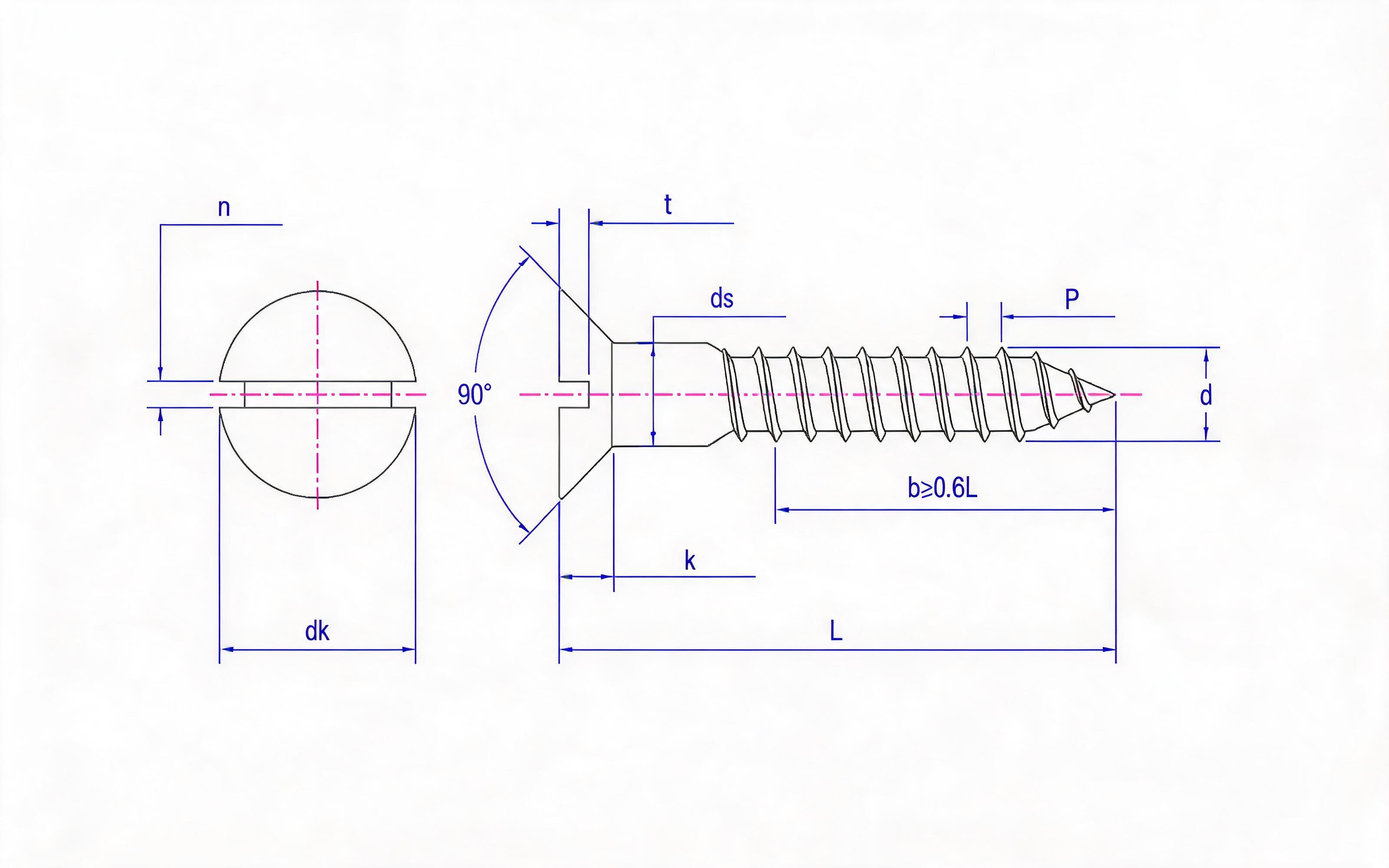 SLOTTED COUNTERSUNK HEAD WOOD SCREW Standard Drawing