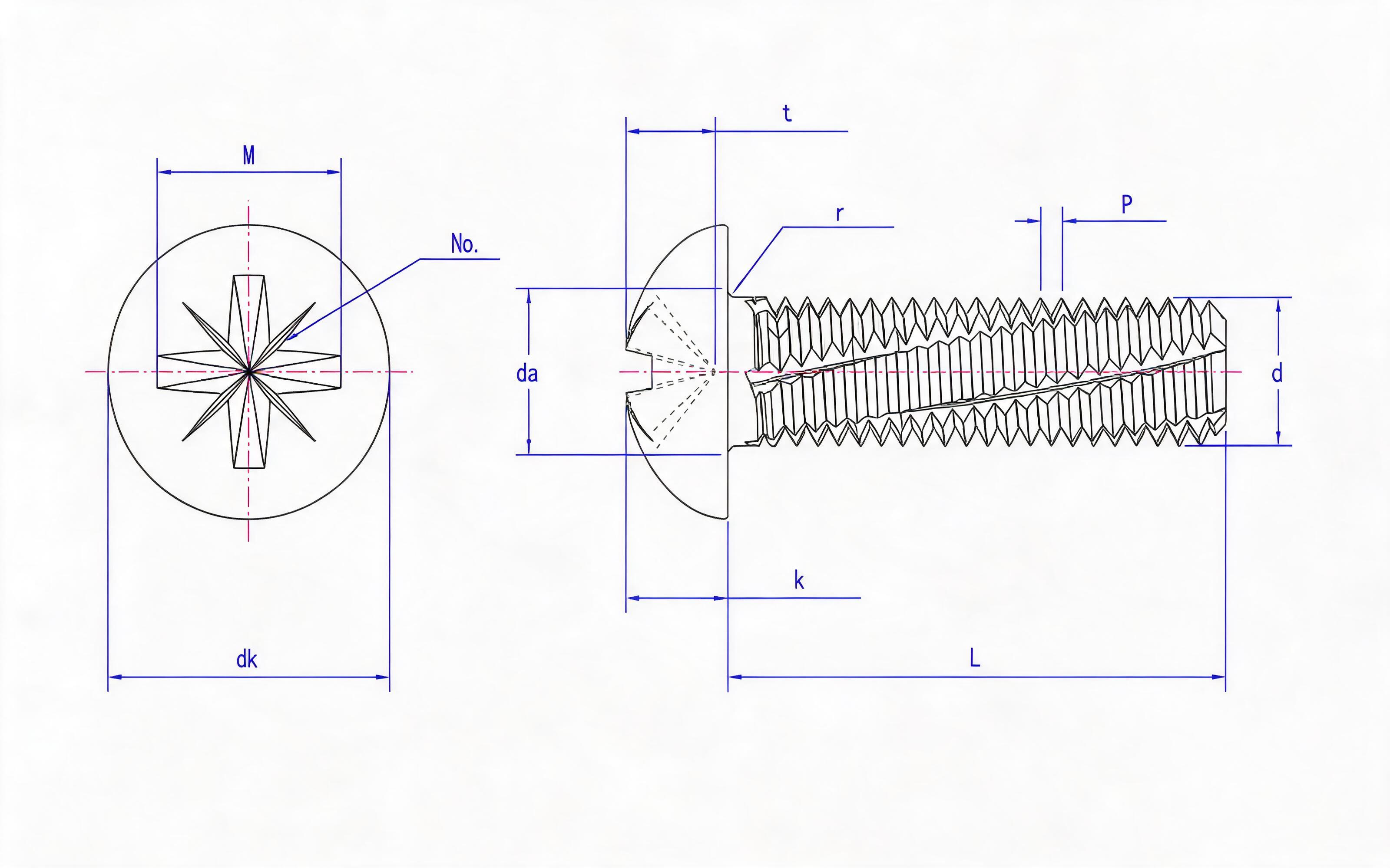 RAISED SLOT PAN HEAD CUT THREAD SCREW (TYPE Z) Standard Drawing