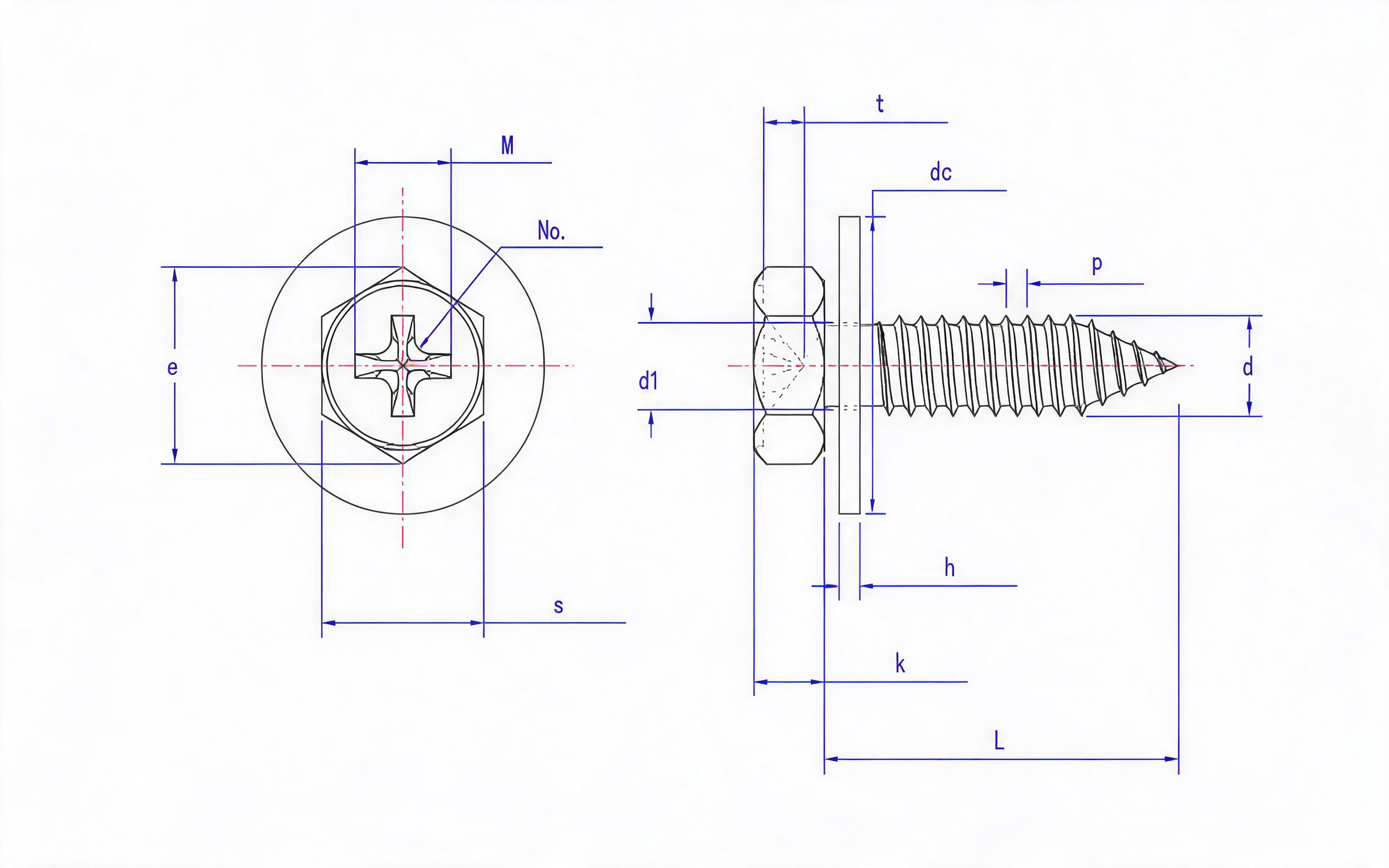 Cross recessed hexagon head self-tapping screw and large flat washer combination Type C Standard Drawing