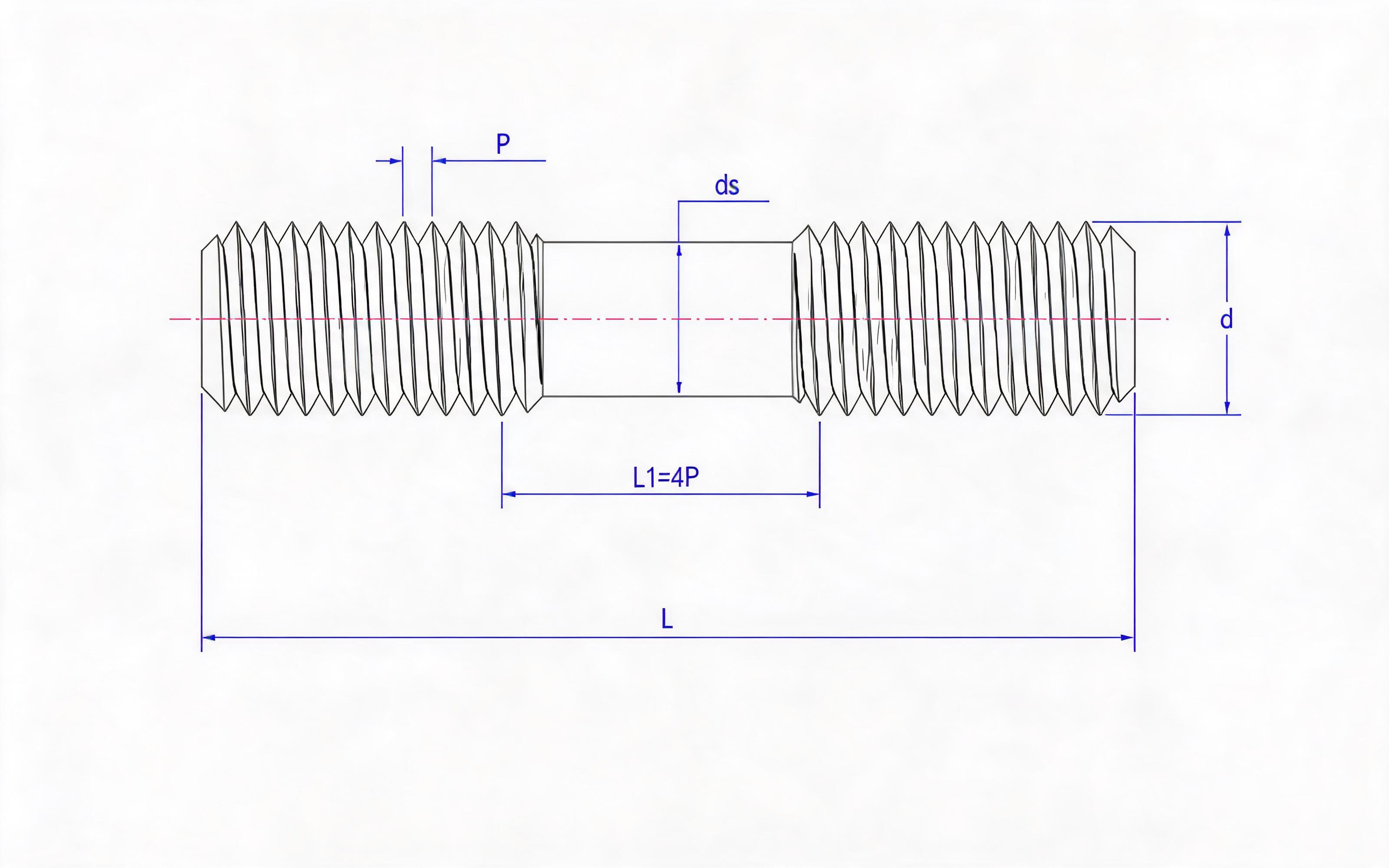 Fasteners for flange connection of steel pipes-Part 1 - Equal length studs (L ≤ 2b, unthreaded parts not longer than 4P can be made) Standard Drawing