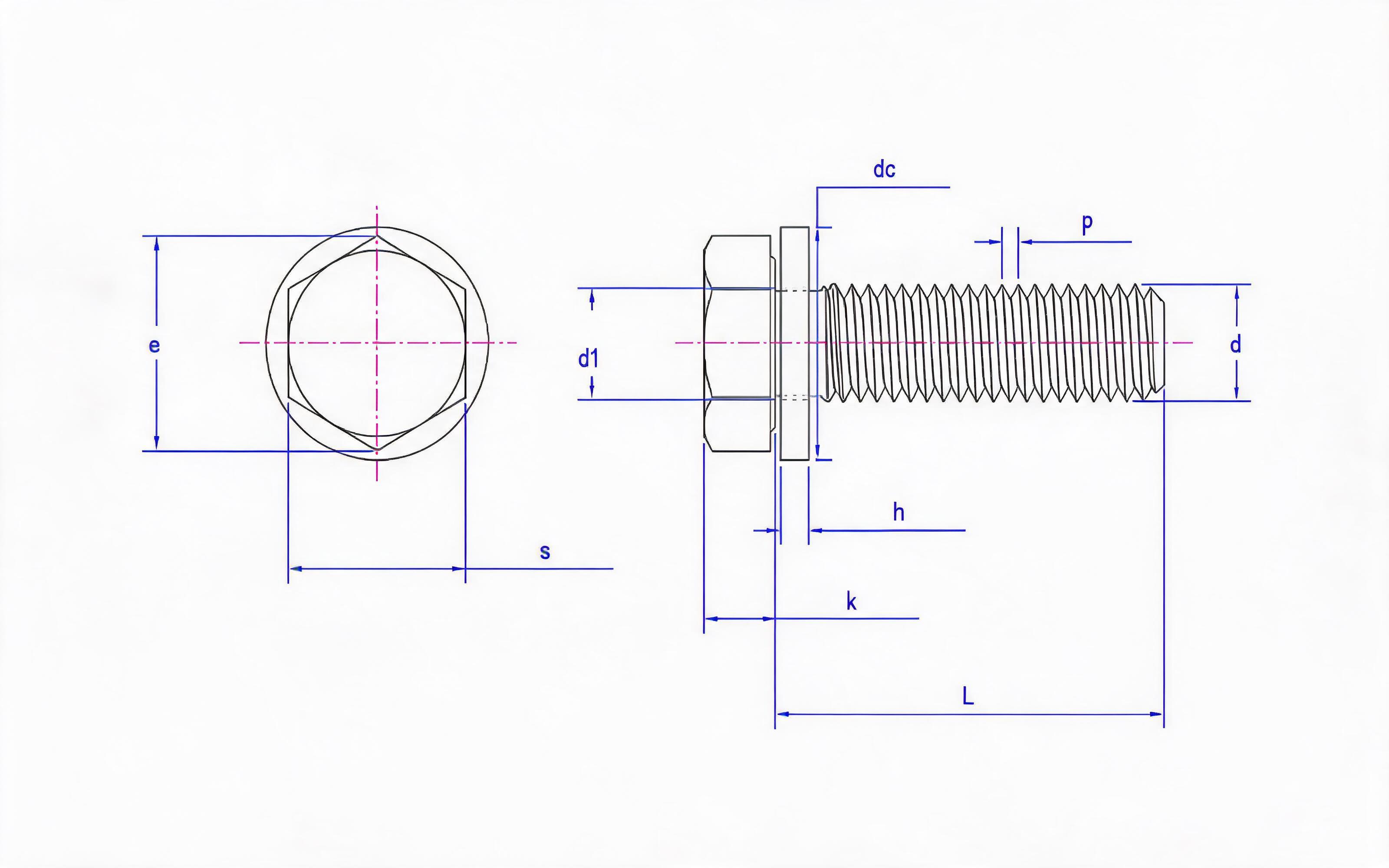 Hexagon bolt and flat washer combination Standard Drawing