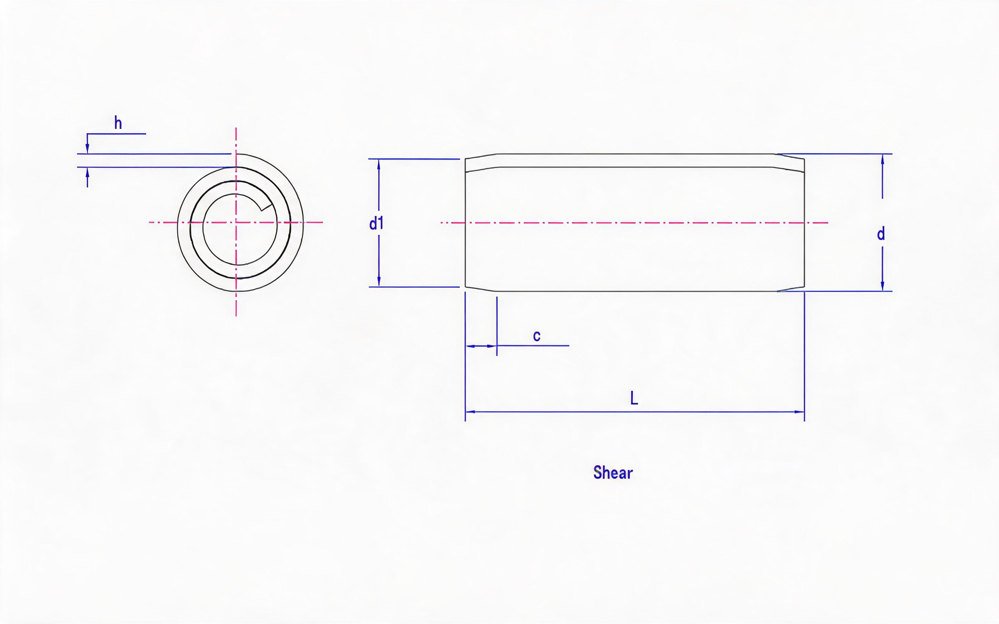 Standard rolled elastic cylindrical pin (steel and martensitic stainless steel) Standard Drawing