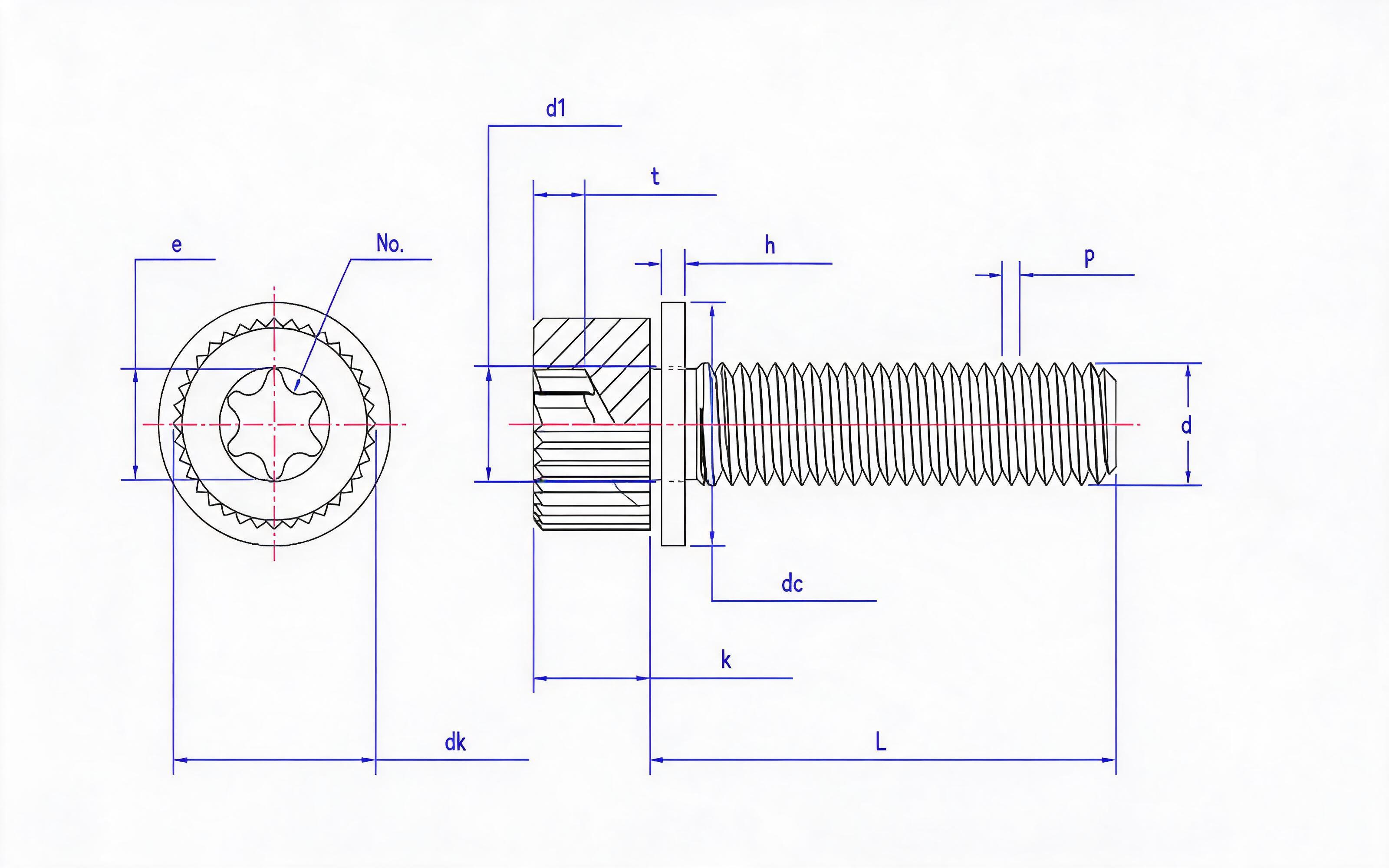Knurled plum groove cheese head screw and flat washer combination Standard Drawing