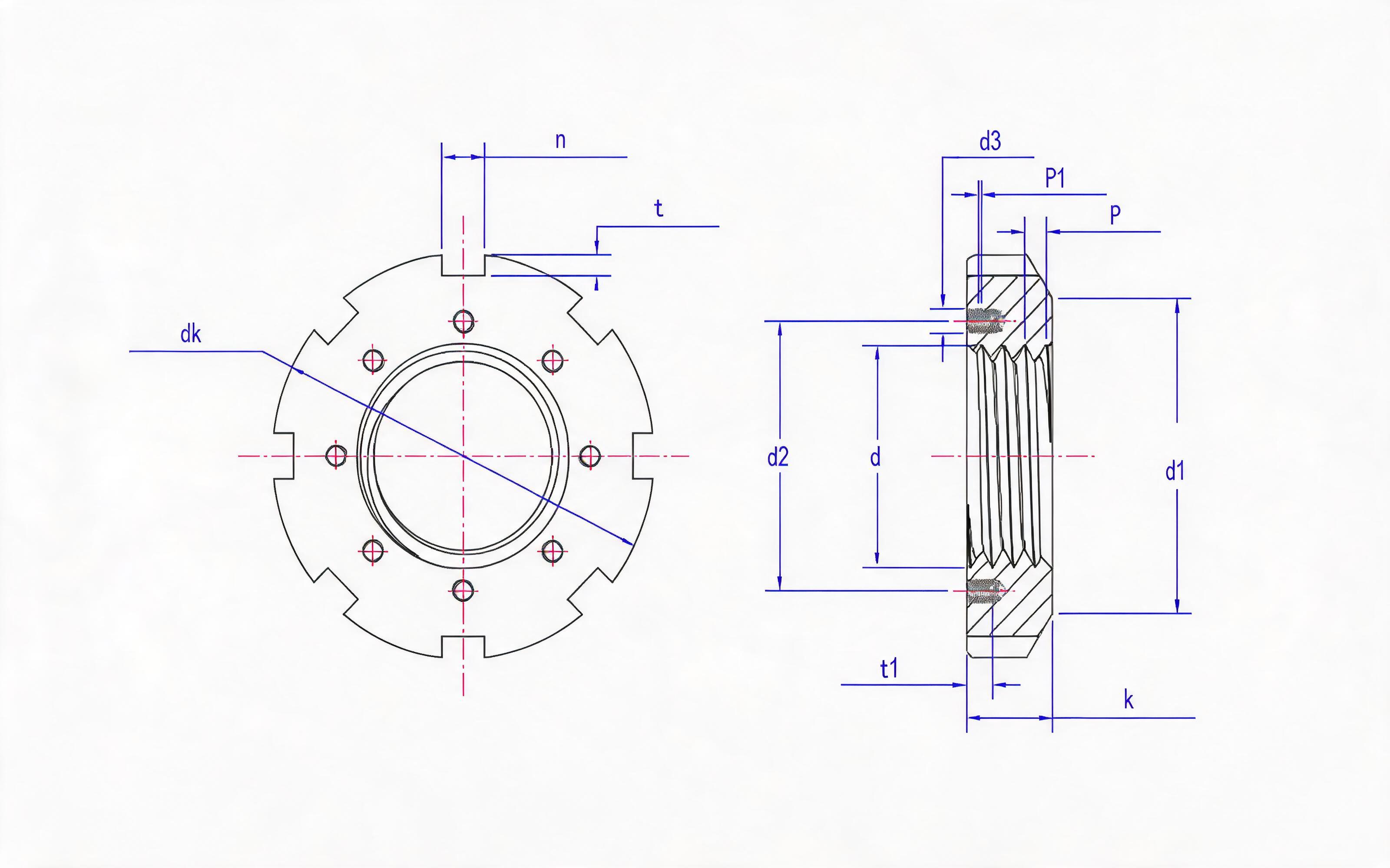 Table 4 8-groove lock nut for rolling bearing Standard Drawing