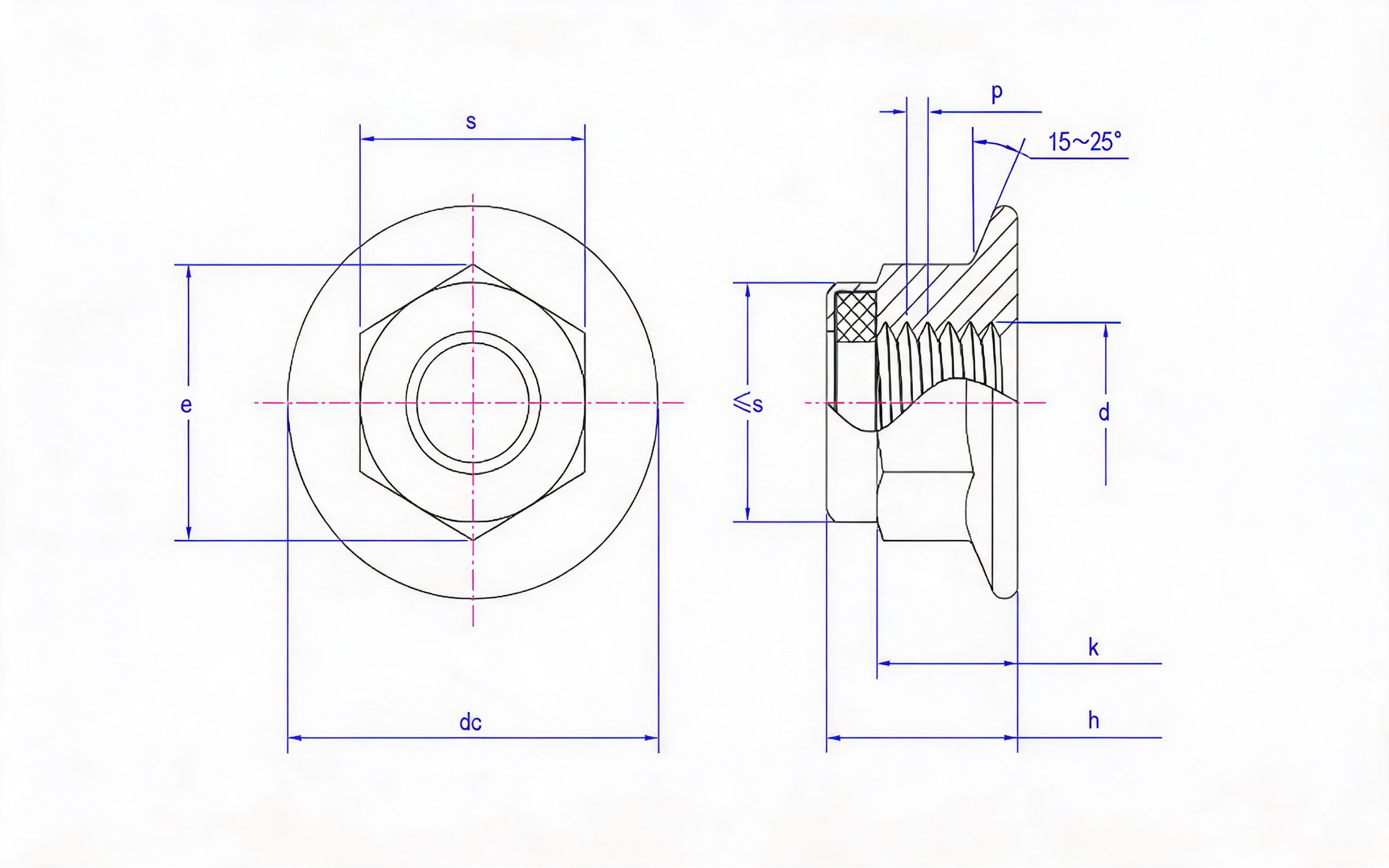 NONMETALLIC INSERT HEXAGON FLANGE LOCK NUT Standard Drawing