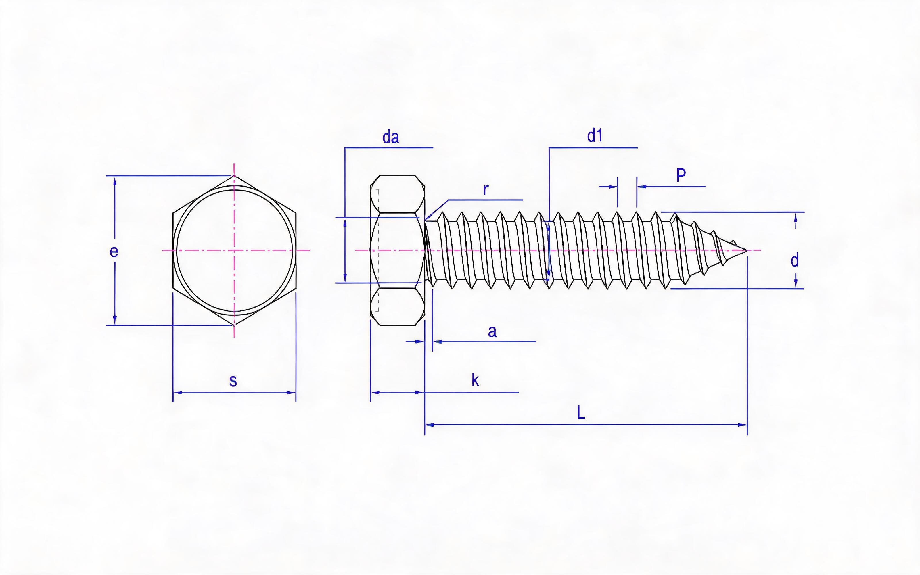 Type C recessed hexagon head self-tapping screw Standard Drawing