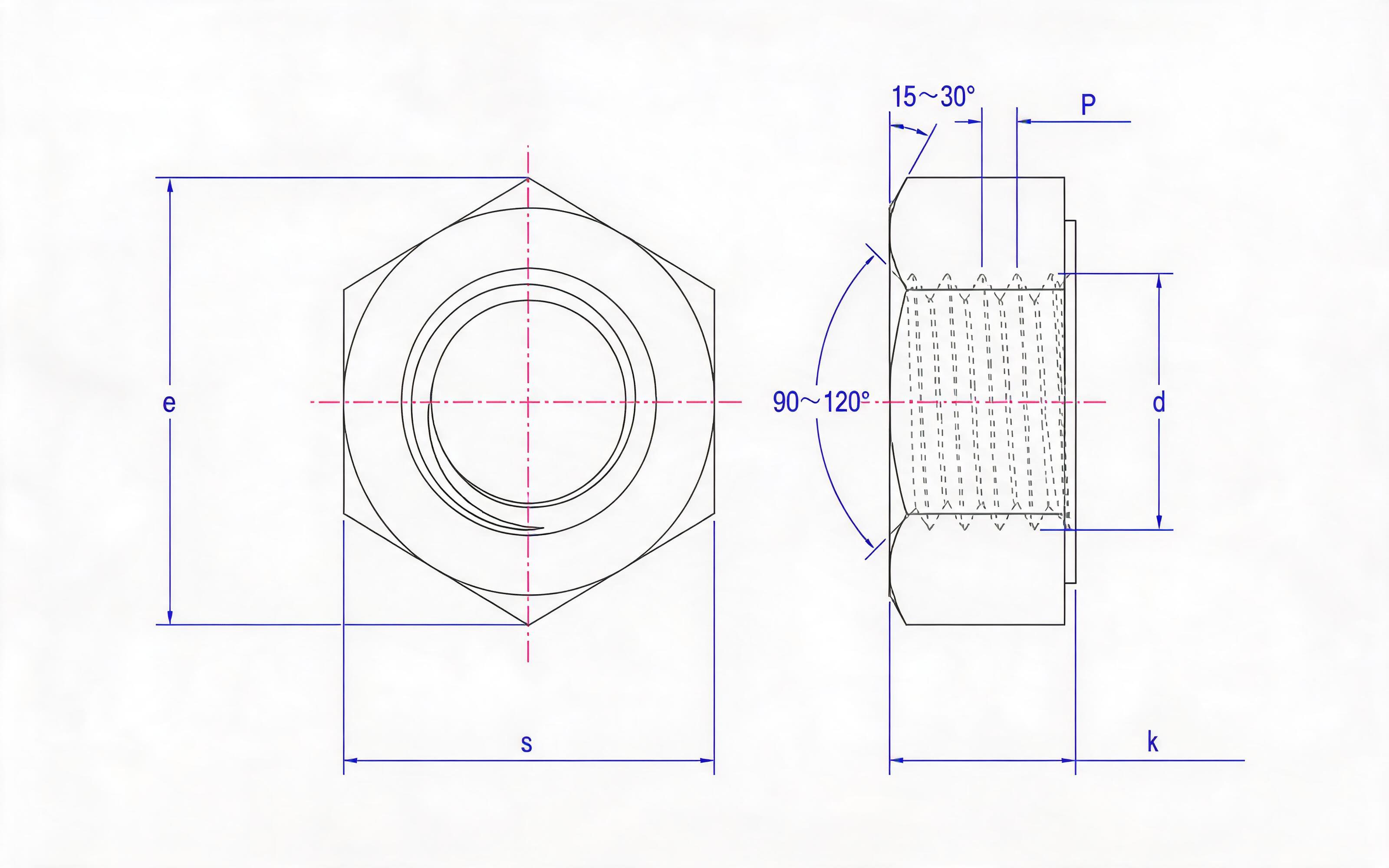 Type 2 single chamfered hexagon nut Standard Drawing