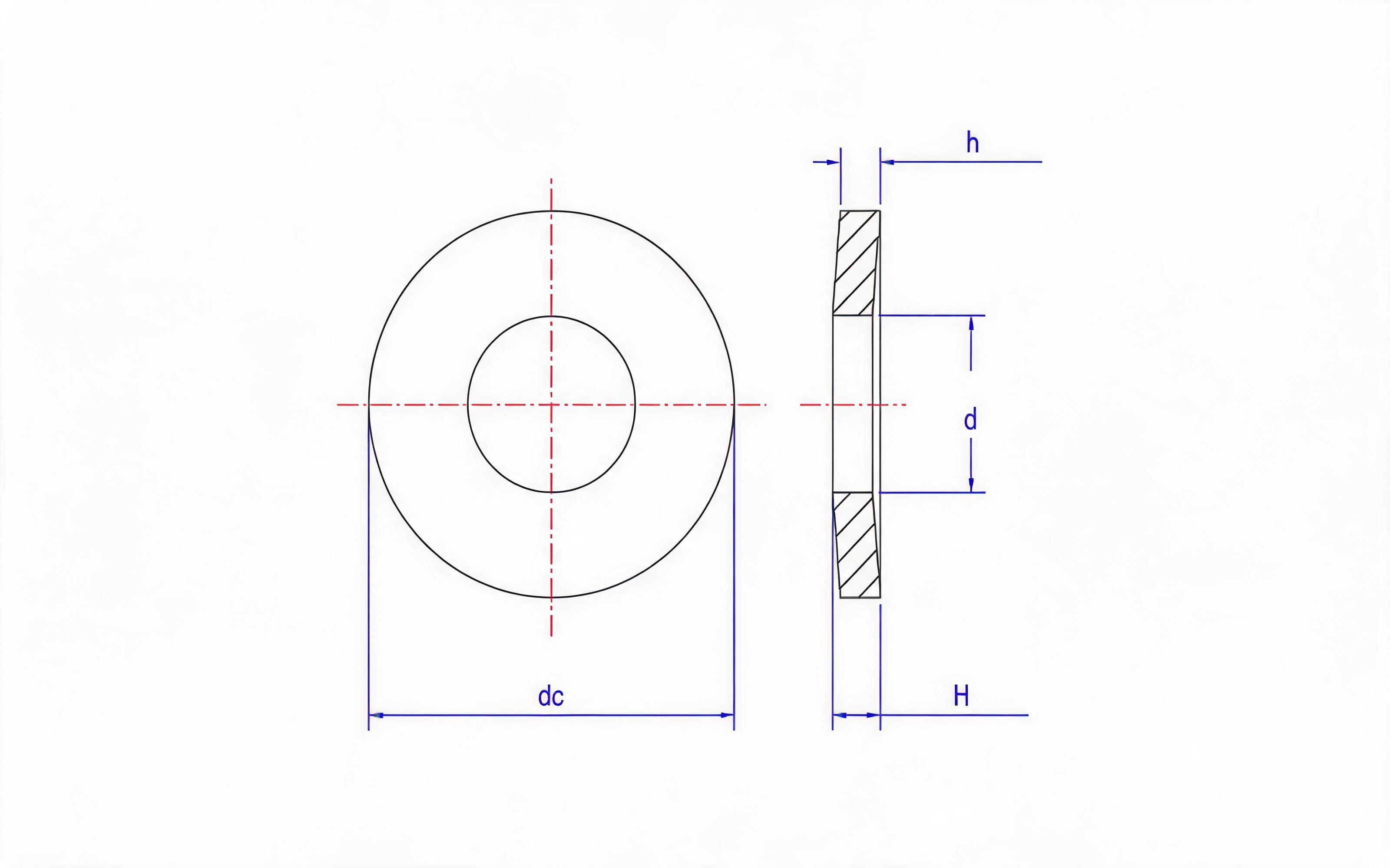 Belleville spring washer (h<1.25mm, d H12) Table A.2 Standard Drawing